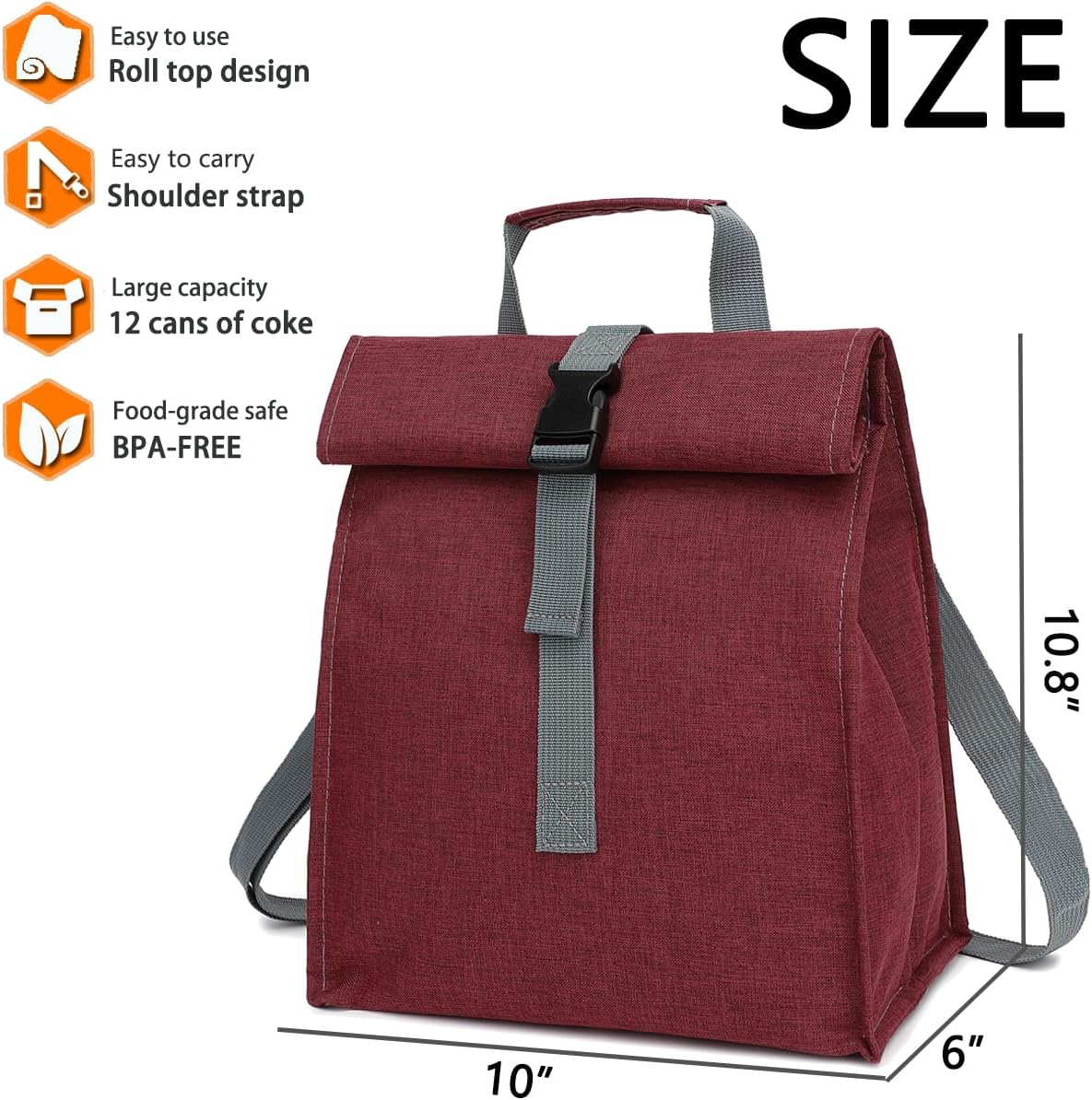 Lonchera térmica para hombresmujeresniños, lonchera reutilizable con correa ajustable para el hombro, contenedor térmico para el almuerzo para