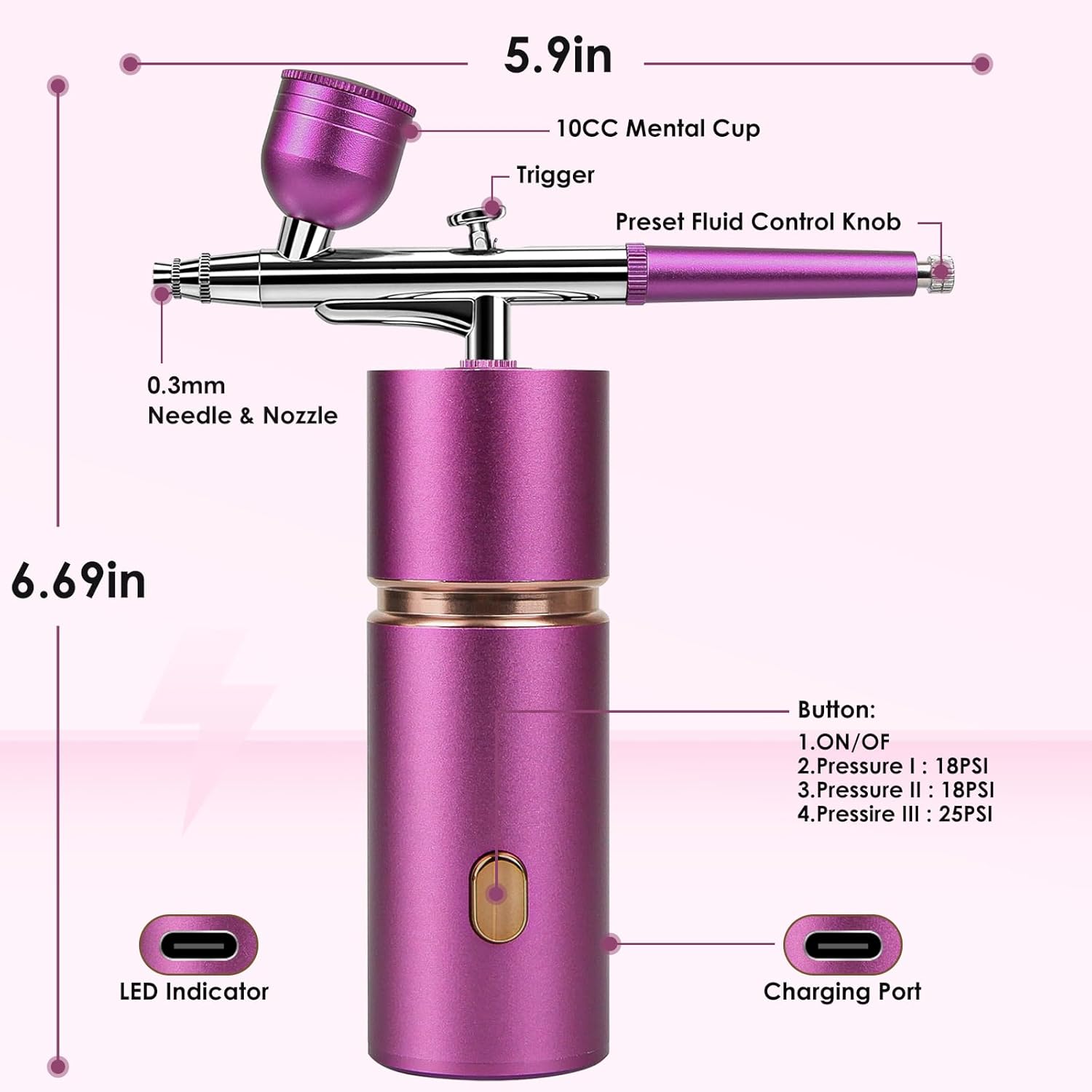 Airbrush-Kit – Cepillo de aire inalámbrico de alta presión con compresor – Aerógrafo para uñas Mini recargable de mano aerógrafo máquina para