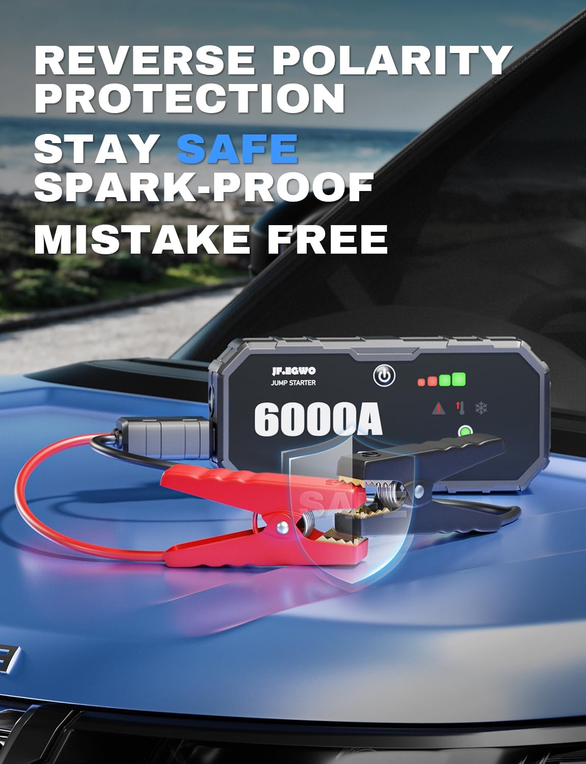 JF.EGWO Paquete de batería de arranque de 6000 A (para 13.0+L de gas o hasta 13.0+L de diesel), batería de coche potable de 12 V potable resistente,