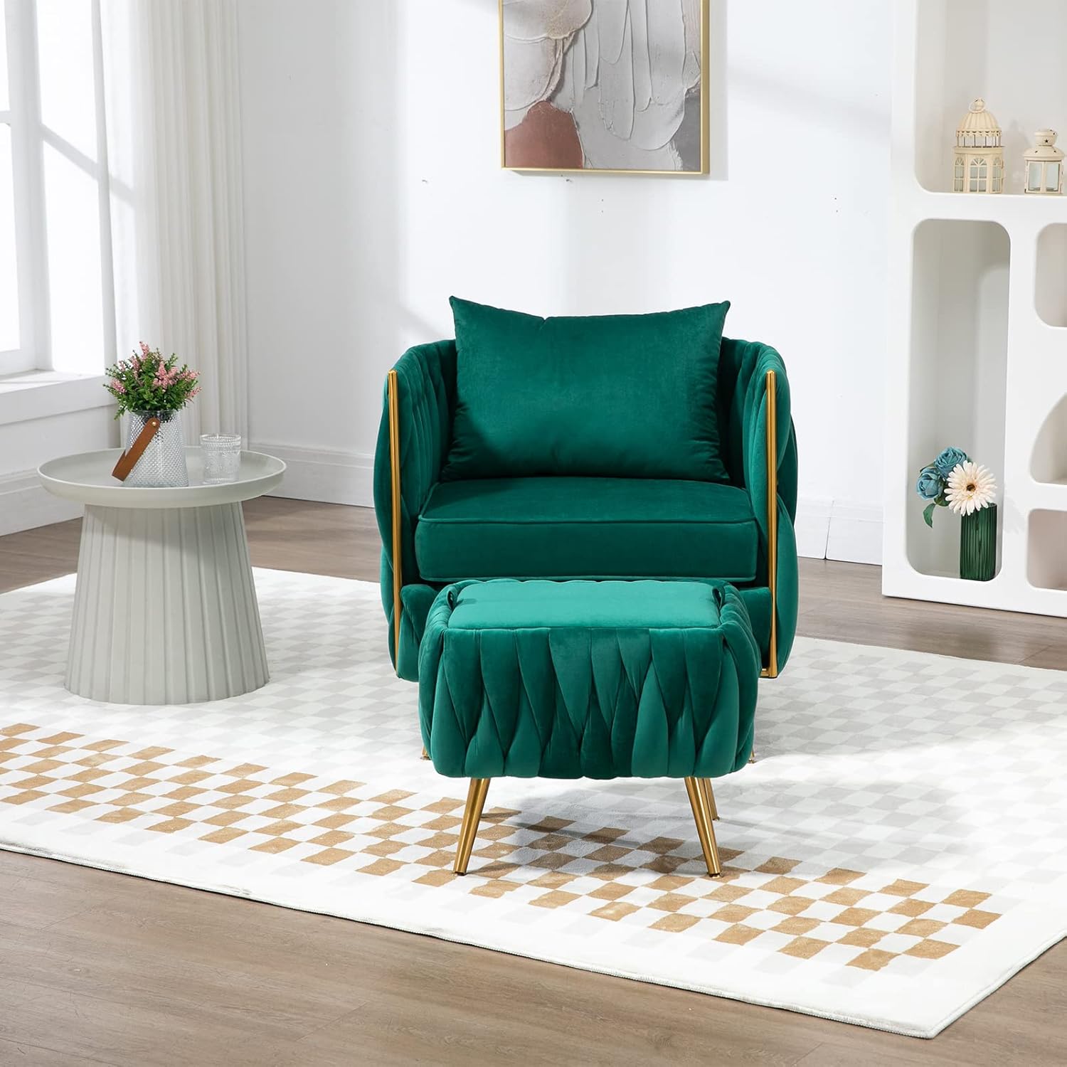Homtique Silla decorativa de terciopelo con otomana de almacenamiento para sala de estar, moderno y cómodo sillón tapizado con almohada, sofá