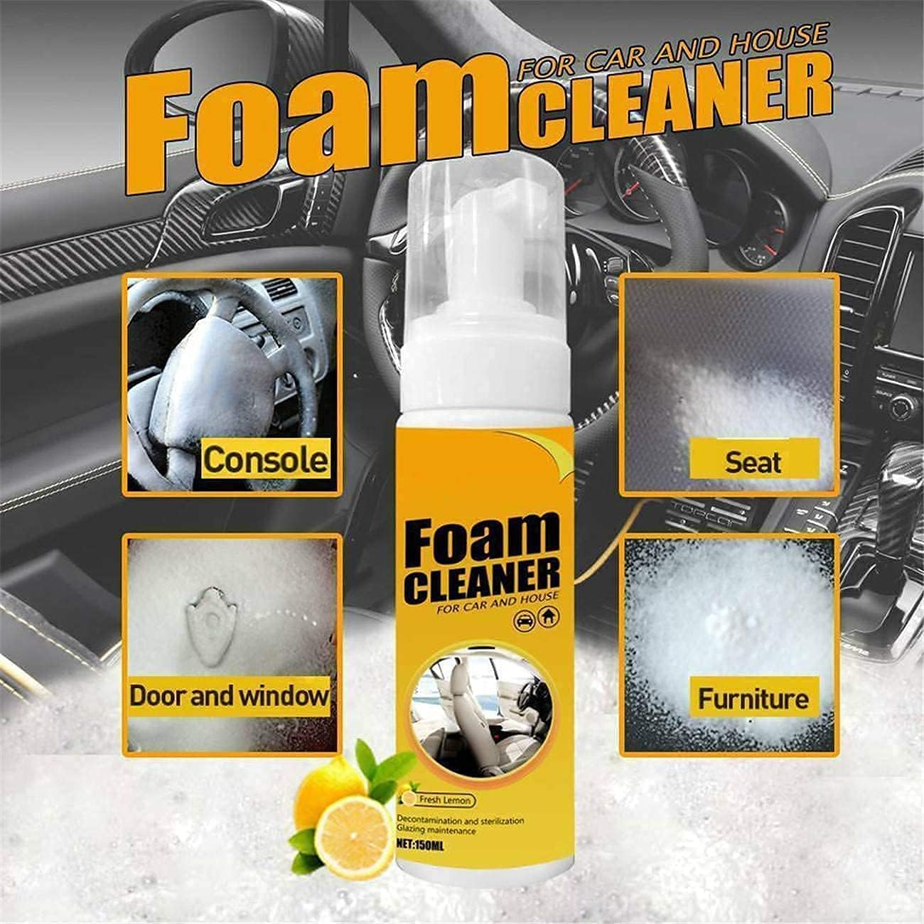 Amplesunshine Limpiador de espuma, limpiador multifuncional de espuma para automóvil, potente kit de eliminación de manchas, espuma limpiadora de
