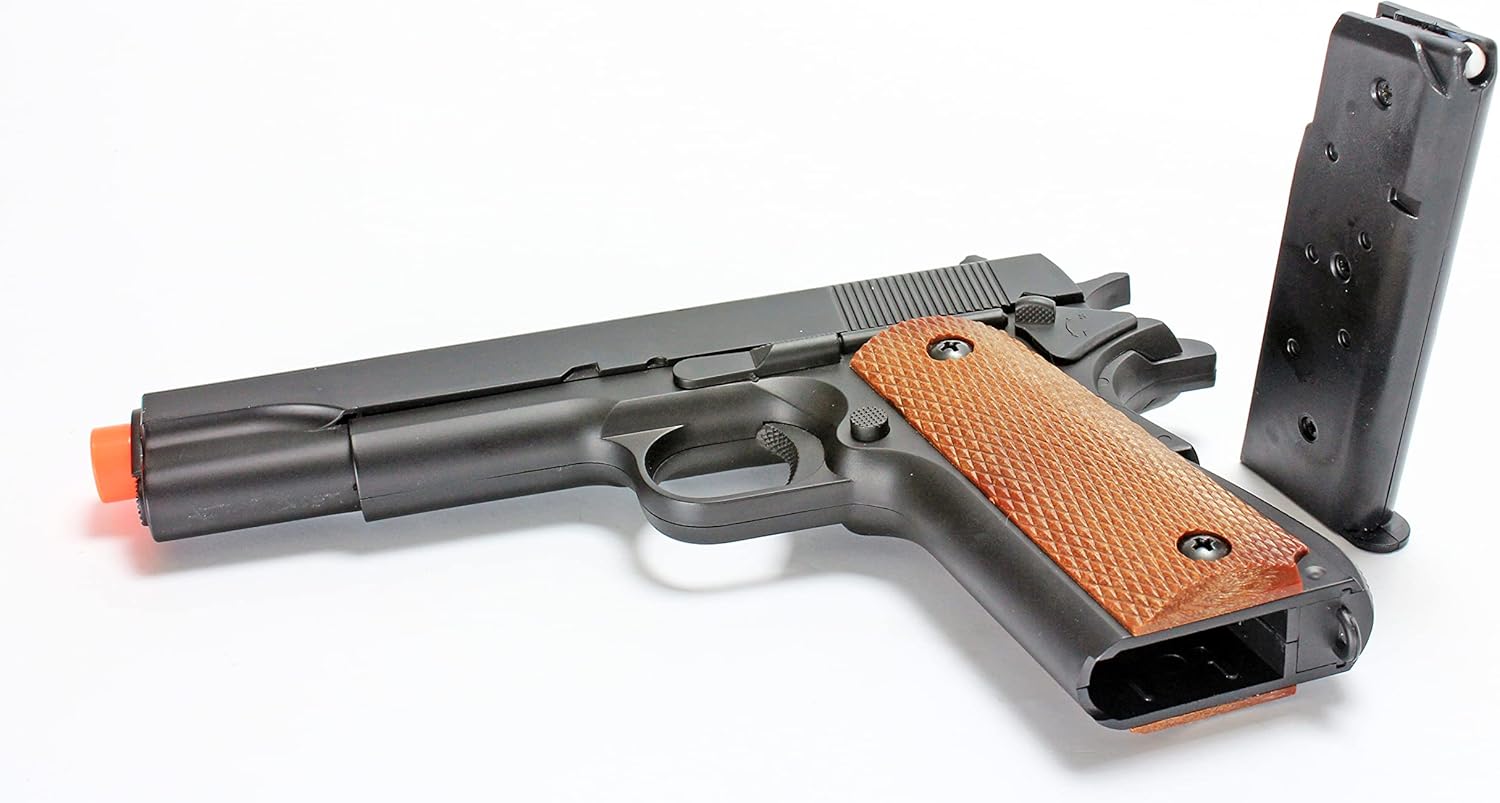BBTac 1911 Airsoft Spring Pistol Airsoft Gun M21 High FPS con martillo de trabajo y agarre de seguridad Color madera