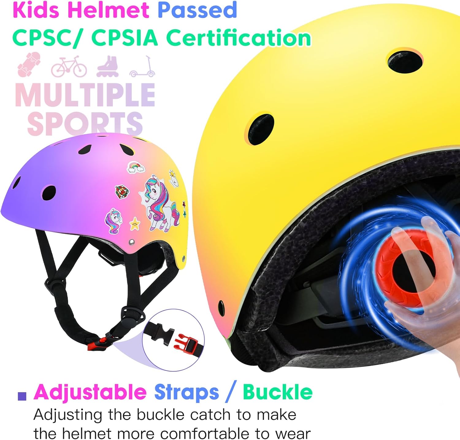 Wemfg Casco ajustable con degradado de color, para niños y niñas, casco de bicicleta para múltiples deportes, ciclismo, patinaje, bicicleta,