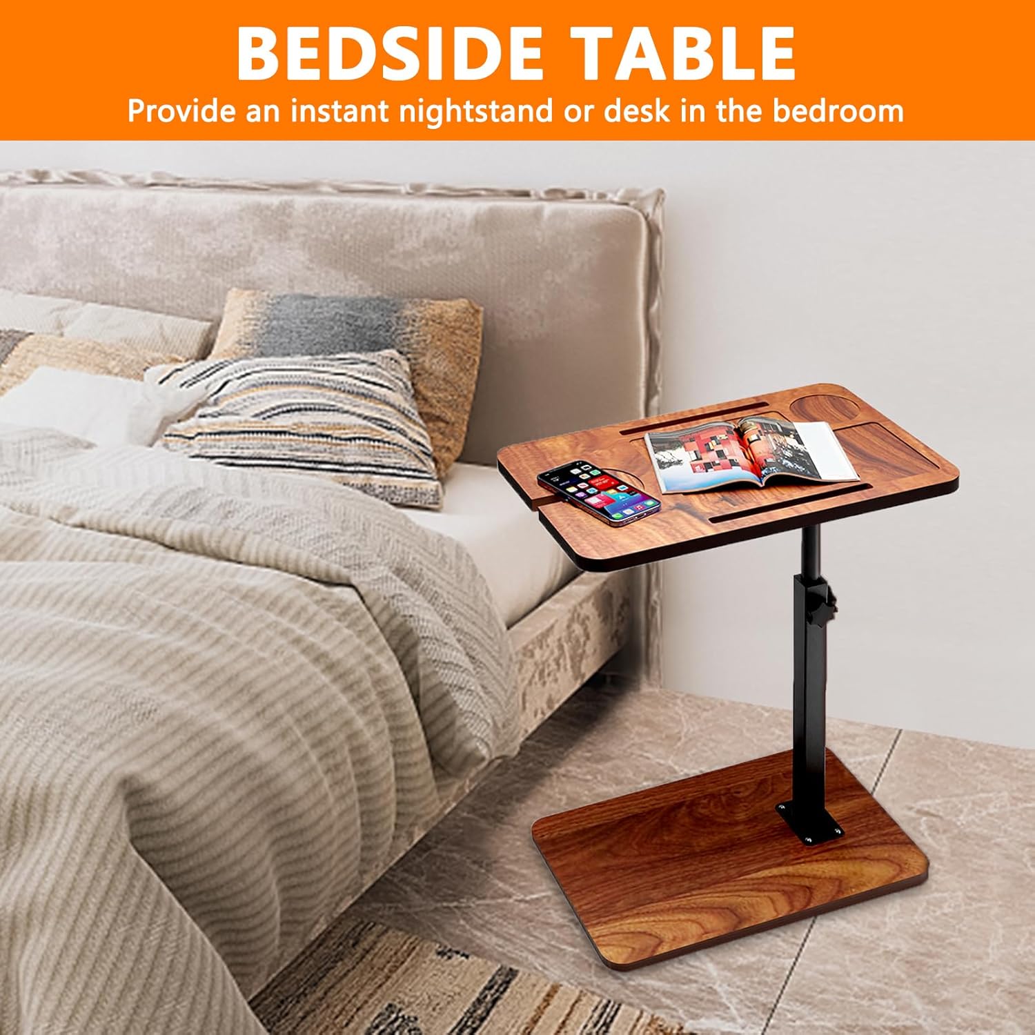 Bandeja de bañera con altura ajustable, bandeja de baño independiente con estante de lectura, soporte para tableta, bandeja para teléfono celular y
