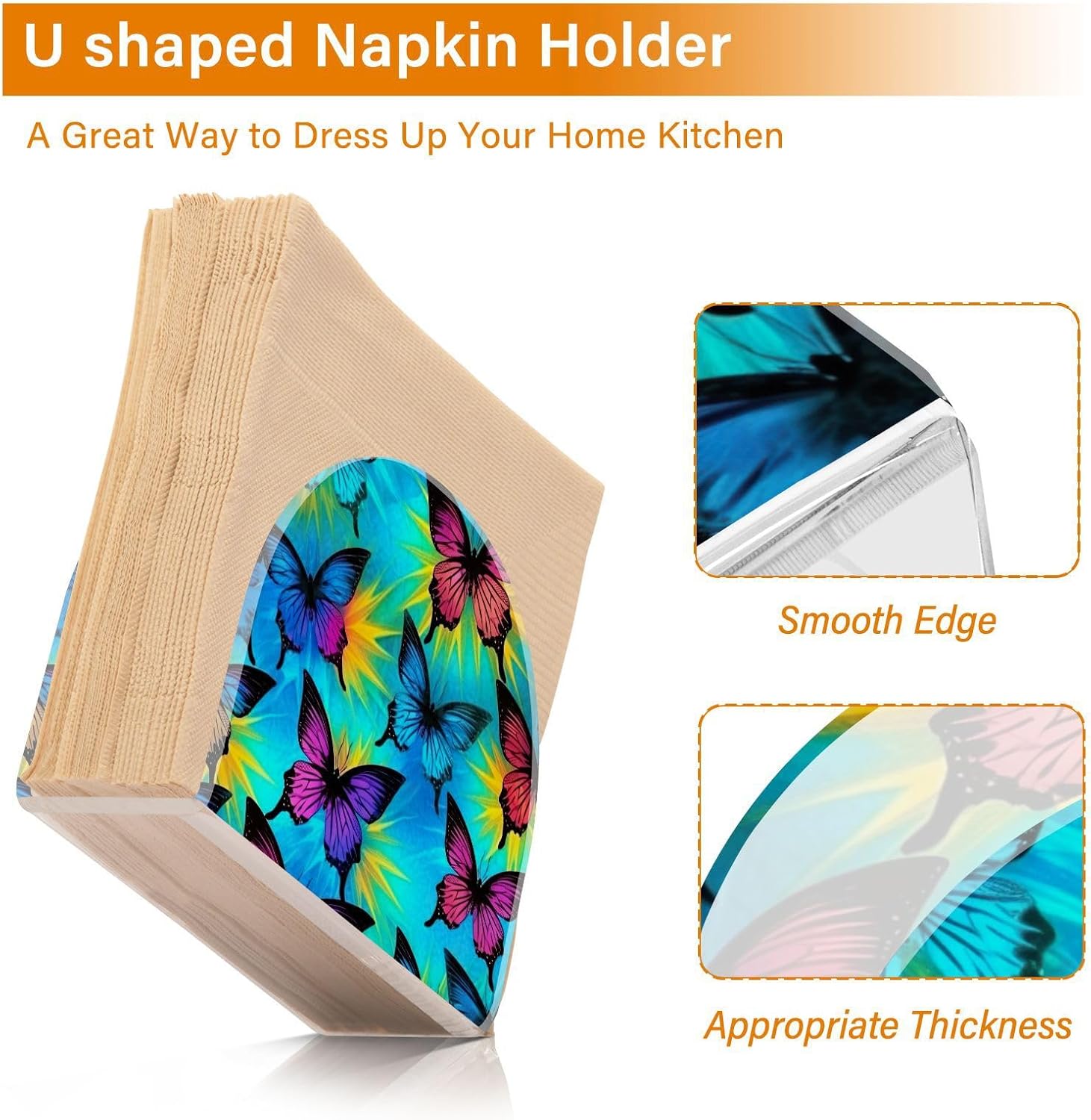 Napkin Holder Butterfly Blue Purple Napkin Holders for Tables, Clear Acrylic Napkin Holders Cocktail Napkin Holder for Kitchen Restaurant Bar Home