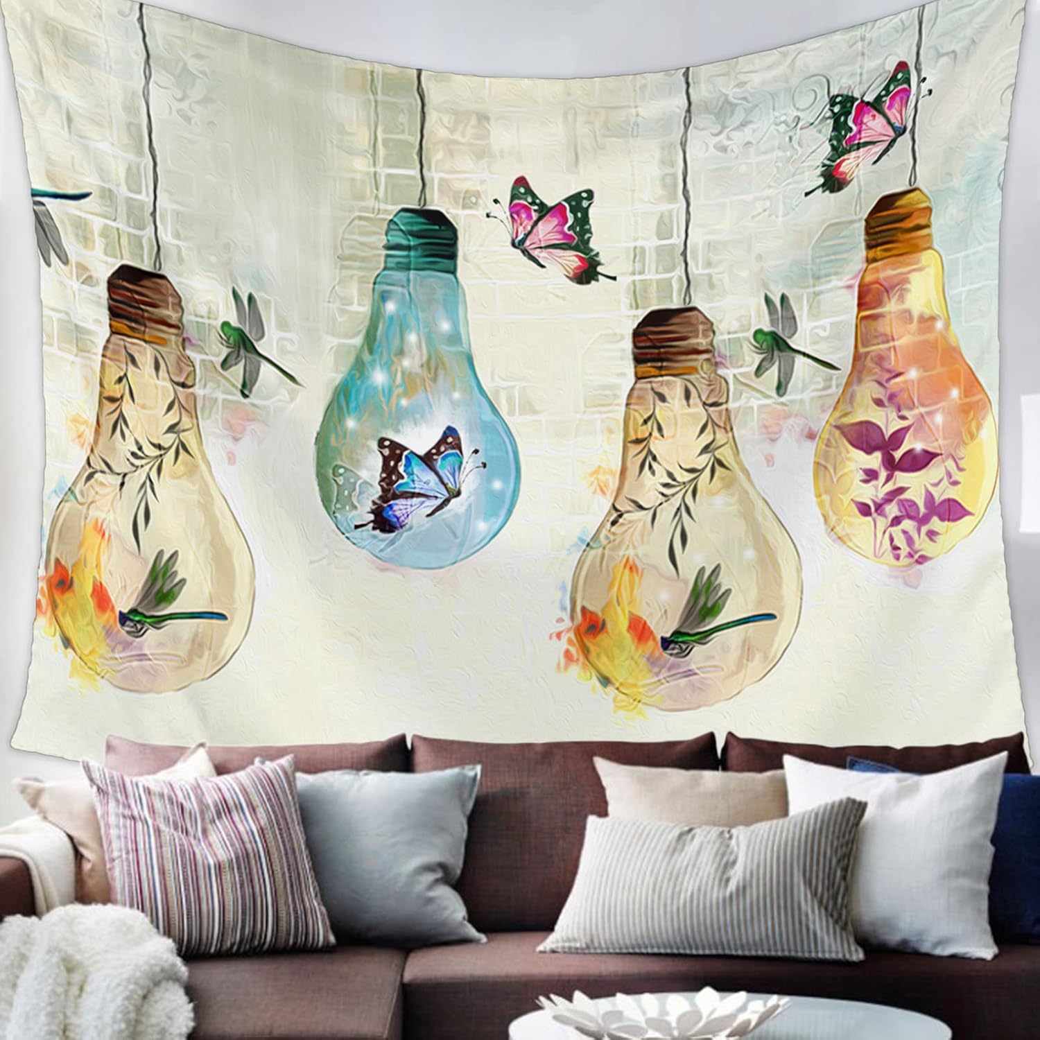 Tapiz para colgar en la pared, diseño de flores, mariposas, hojas estéticas, para dormitorio, sala de estar, dormitorio universitario, habitación de