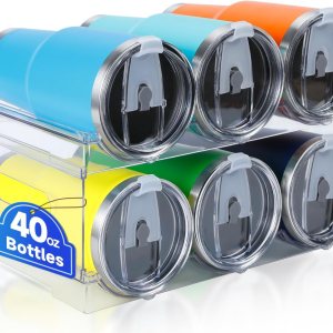 Damomo Organizador de botellas de agua para Stanley de 40 onzas, paquete de 2 organizadores apilables para botellas de agua, soporte transparente Damomo Organizador de botellas de agua para Stanley de 40 onzas, paquete de 2 organizadores apilables para botellas de agua, soporte transparente