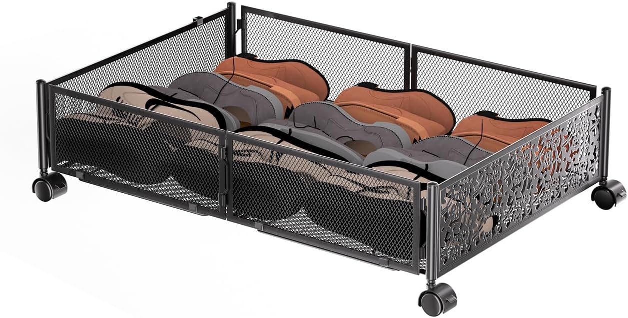 Almacenamiento debajo de la cama con ruedas, cajón de almacenamiento plegable debajo de la cama, montaje sin herramientas, contenedor de metal