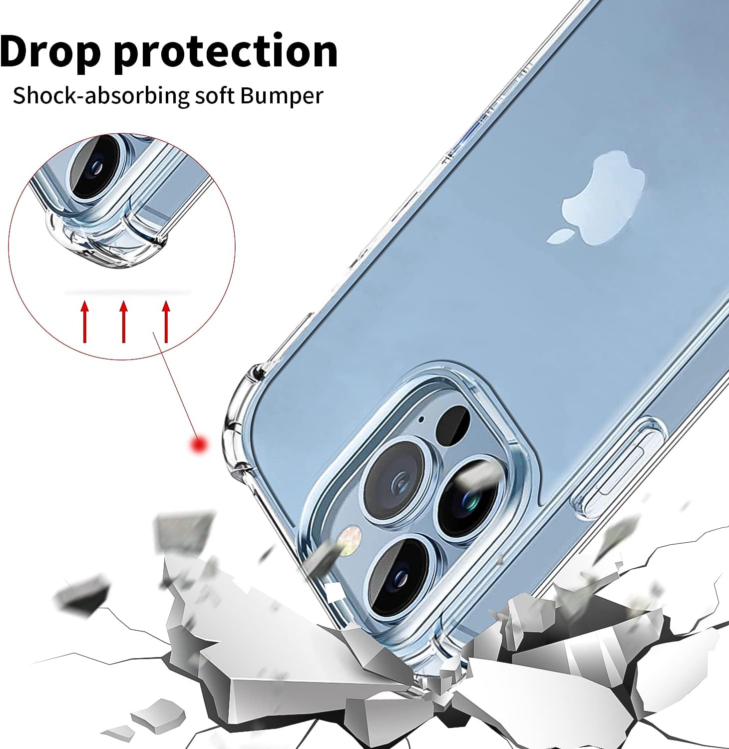 FOQENCCI Funda de teléfono para iPhone 13 Pro Max con 2 protectores de pantalla, transparente, antiamarilleo, resistente a los arañazos,