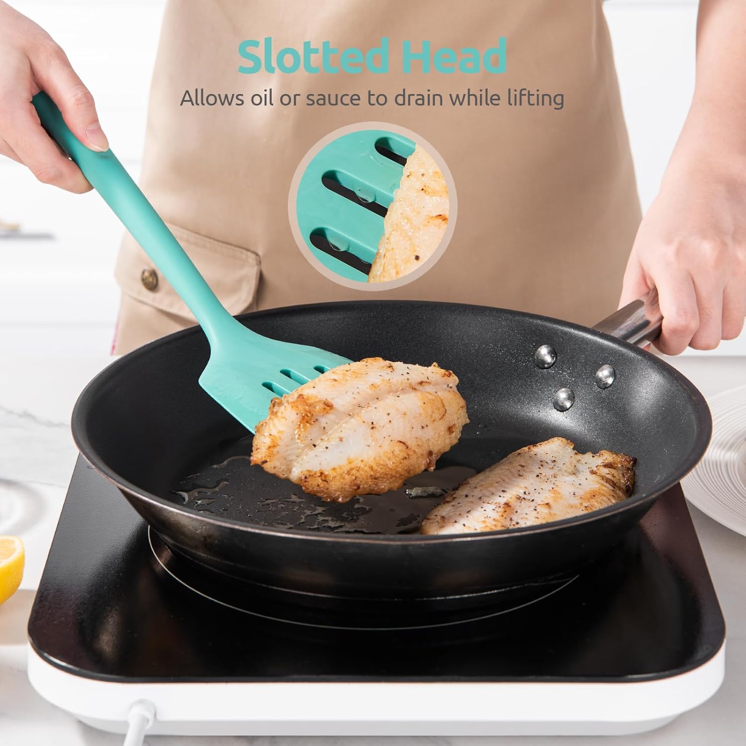 U-Taste – Espátula de silicona ranurada de 13.6 pulgadas espátula de cocina resistente al calor de 600 , libre de BPA, flexible, ancho, sin