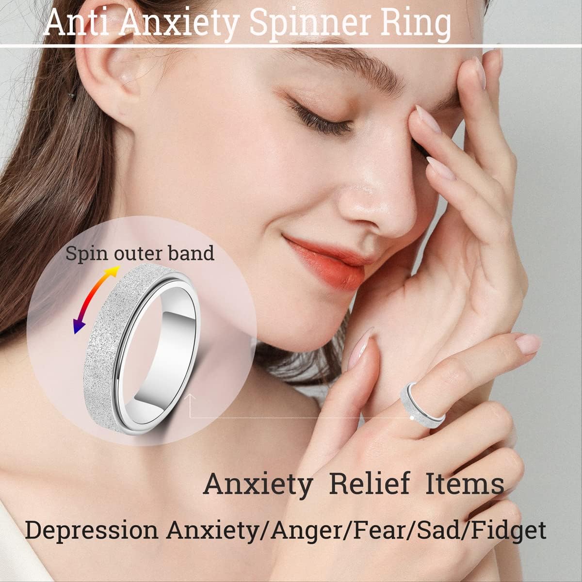 Anillo giratorio para la ansiedad para mujeres, anillos para ansiedad, anillos para ansiedad, juguetes para aliviar la ansiedad, juguetes para