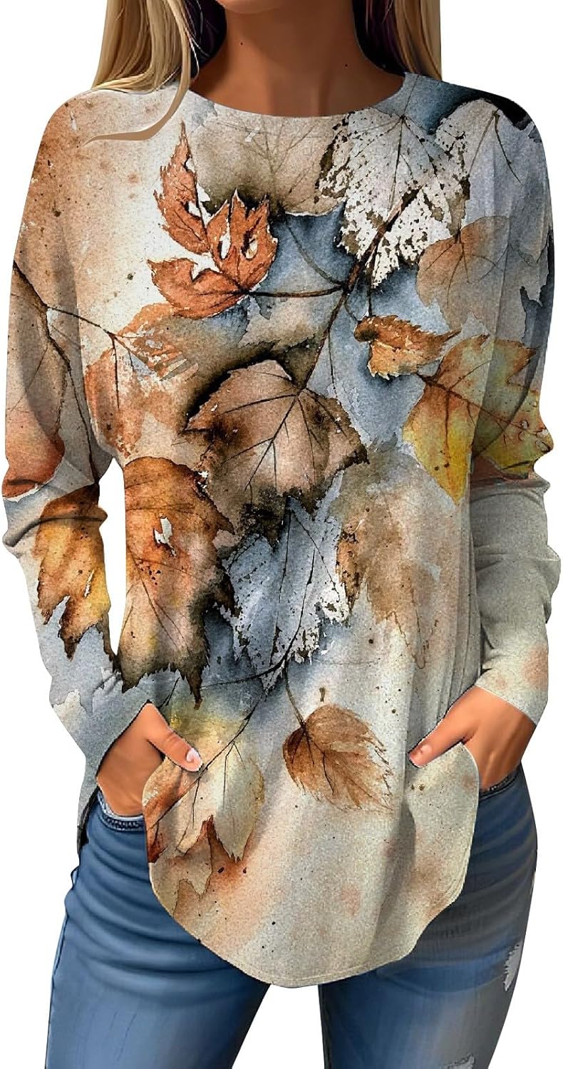 Blusas elegantes para mujer, camisetas hippie de otoño, camisetas de manga larga, lindas camisetas florales, túnicas con cuello redondo