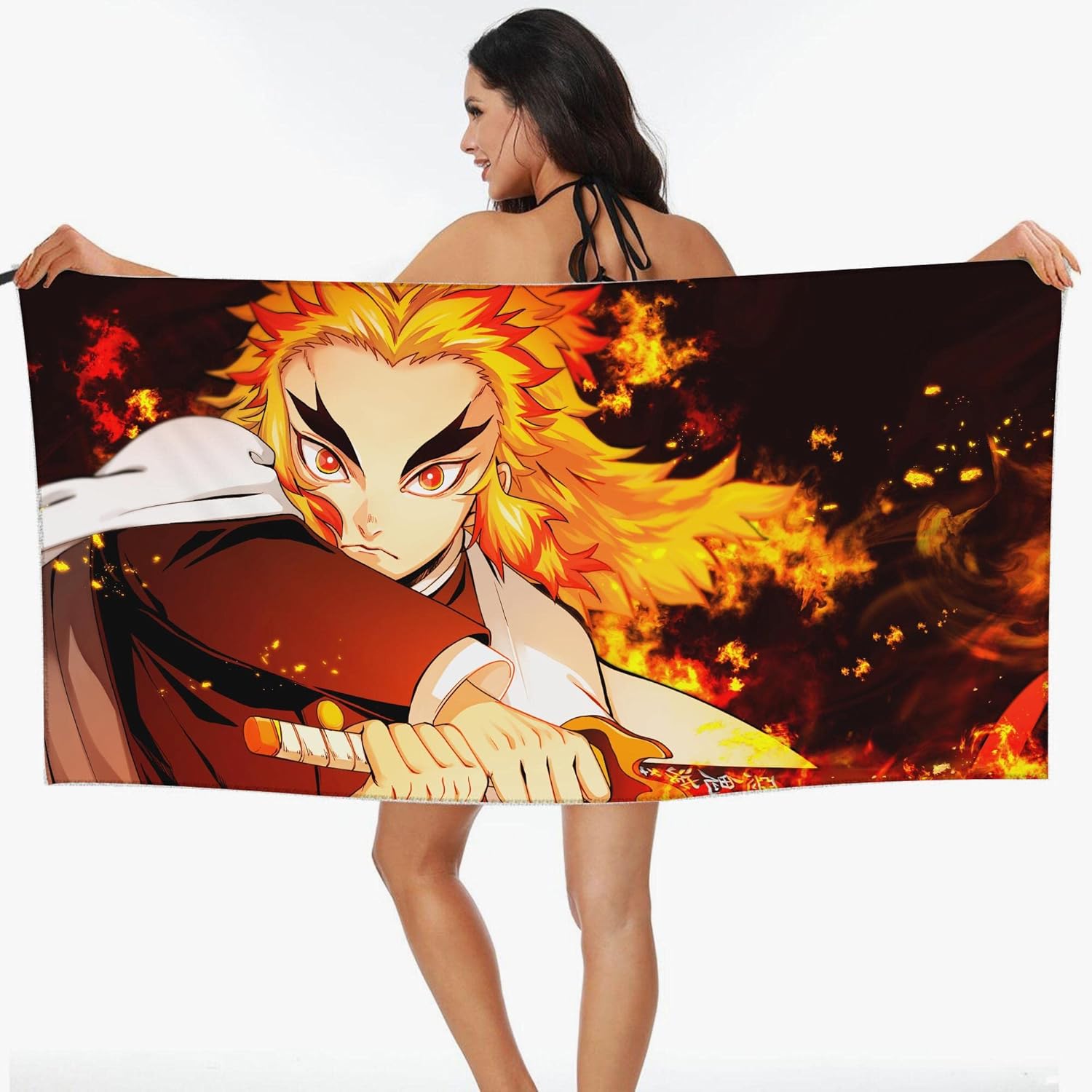 Fire Hashira Rengoku Purgatory – Toallas de playa a prueba de arena, toallas de baño, toalla para niños, toalla de sauna, toalla de baño (2.2×55.1