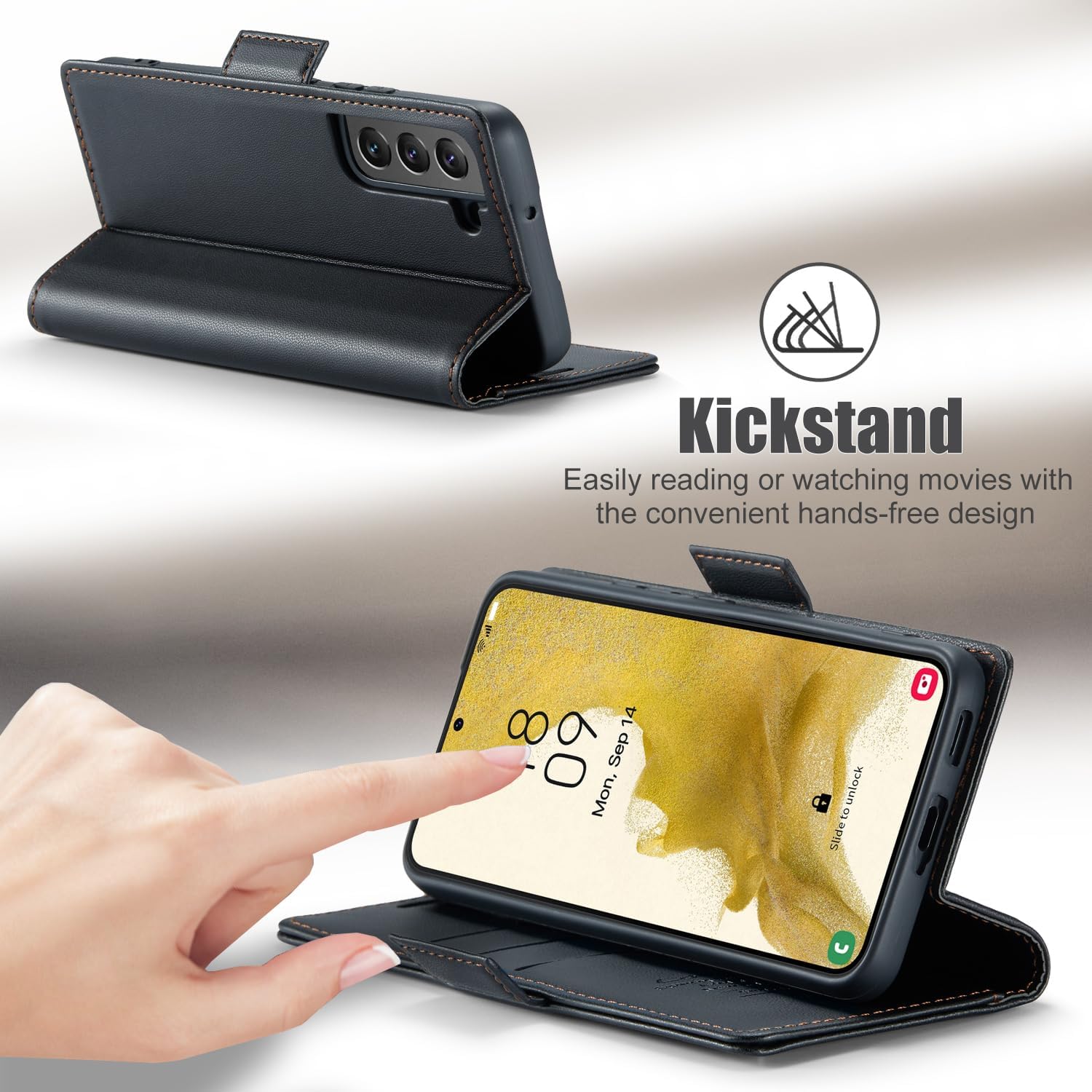 Funda tipo cartera para Samsung Galaxy S22 5G con bloqueo RFID, función atril magnética, funda delgada de piel con tapa para Samsung Galaxy S22 de