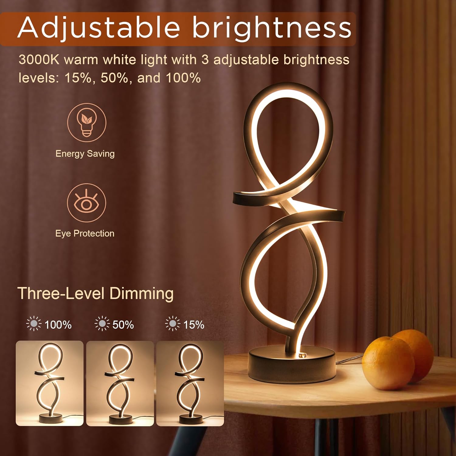Lámpara de mesa moderna, lámpara LED en espiral, lámpara de mesa RGB, lámpara de noche negra con 7 colores, 10 modos de luz, lámpara de mesita de