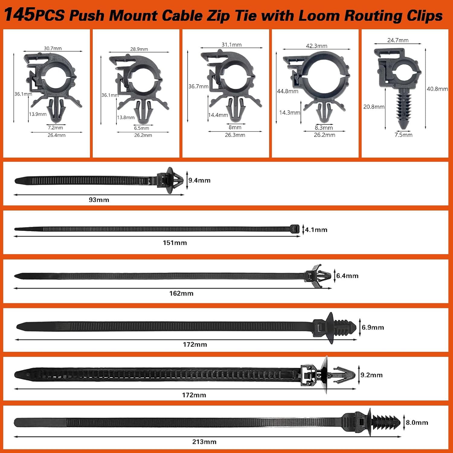 ZHUBANG Auto Clips – Juego universal de 145 piezas de repuesto para arnés de cables de automóvil, contiene 11 tamaños diferentes de piezas de