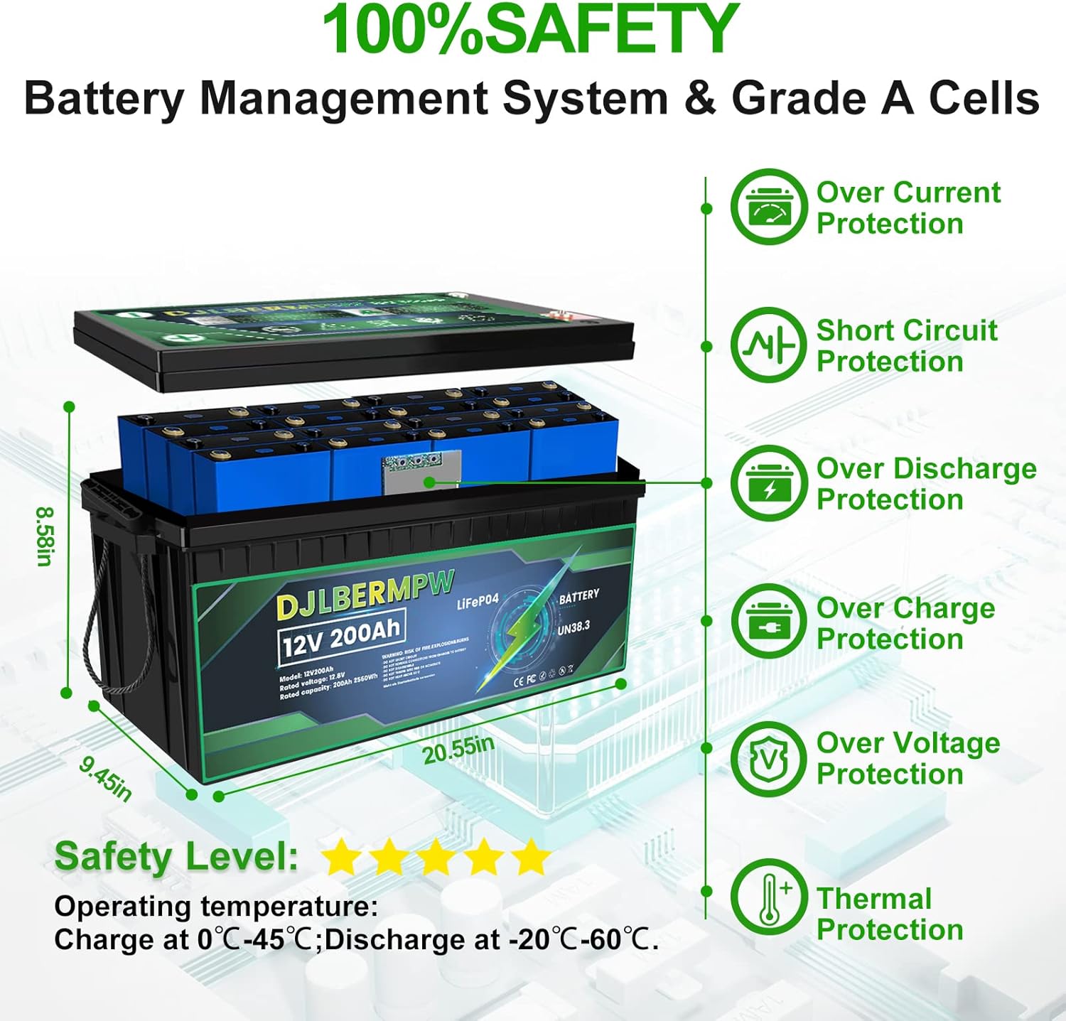 Batería de litio de 12V 200Ah 2560W Power LiFePO4 Baterías integradas 200A BMS 4000-15000 batería recargable de fosfato de hierro y litio de ciclo