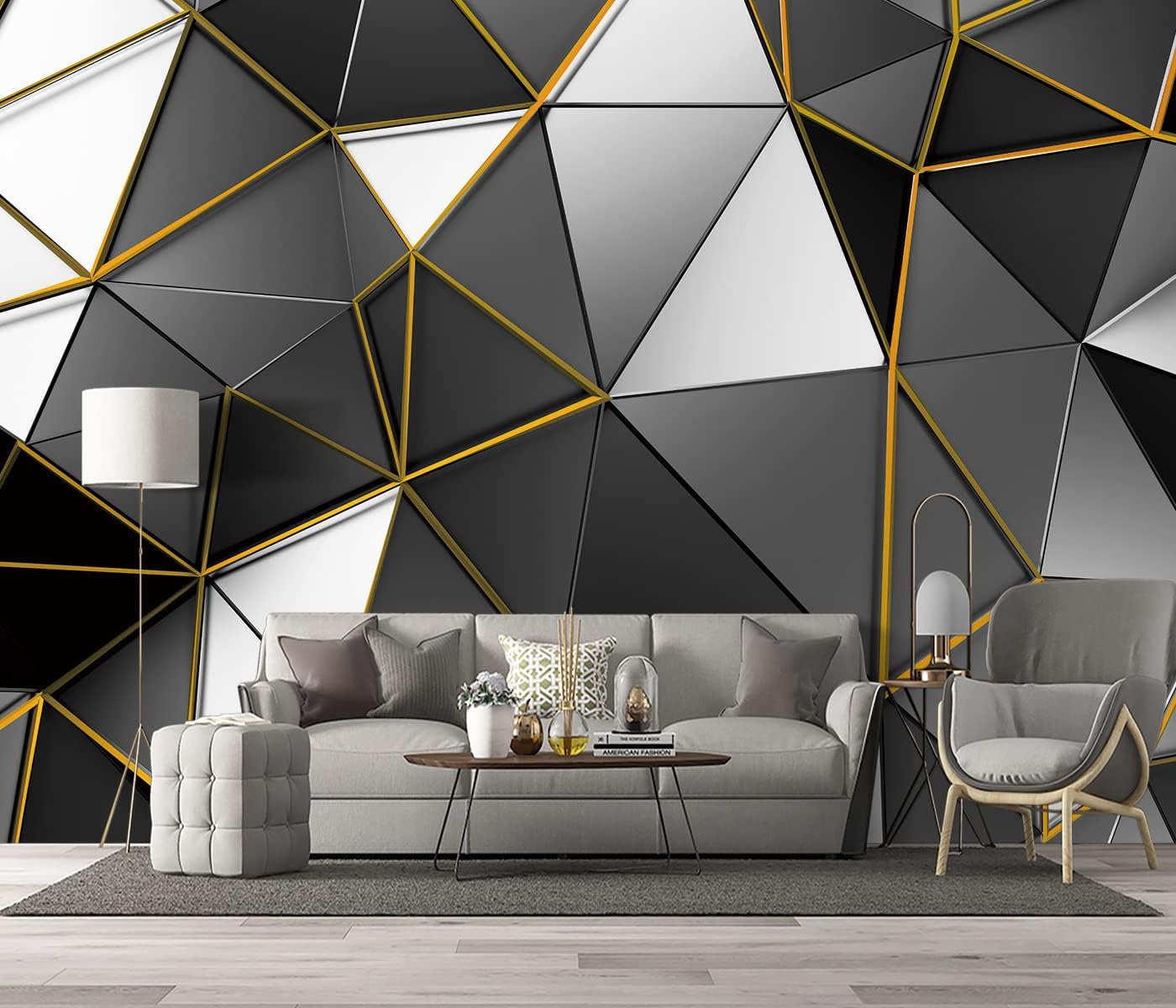 BZHXBZ – Papel tapiz geométrico negro y dorado para dormitorio, murales grises, oficina moderna, decoración de habitación de hombre, sala de estar,