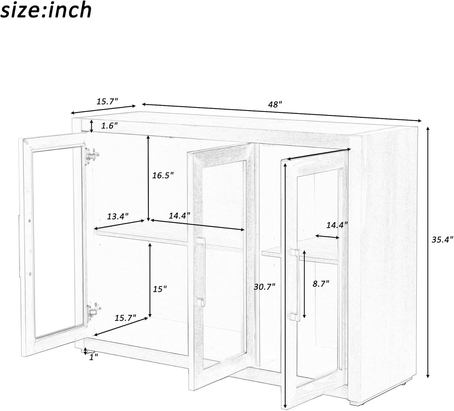 Knocbel Armarios de almacenamiento Accent con puertas de vidrio templado y estantes ajustables, entrada, pasillo, vestíbulo, mesa, armario,