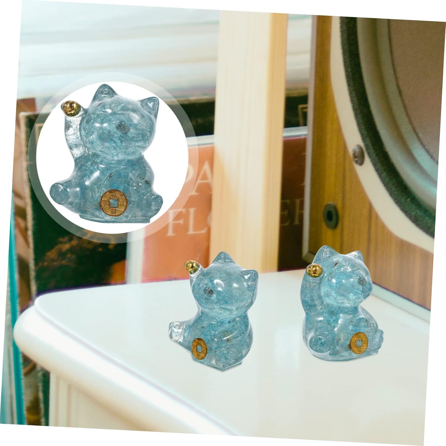 WOFASHPURET Decoración japonesa de cristal Maneki Decoración para pasteles Figuras en miniatura Mascotas Jardín Estatua de gato Modelo Figura de