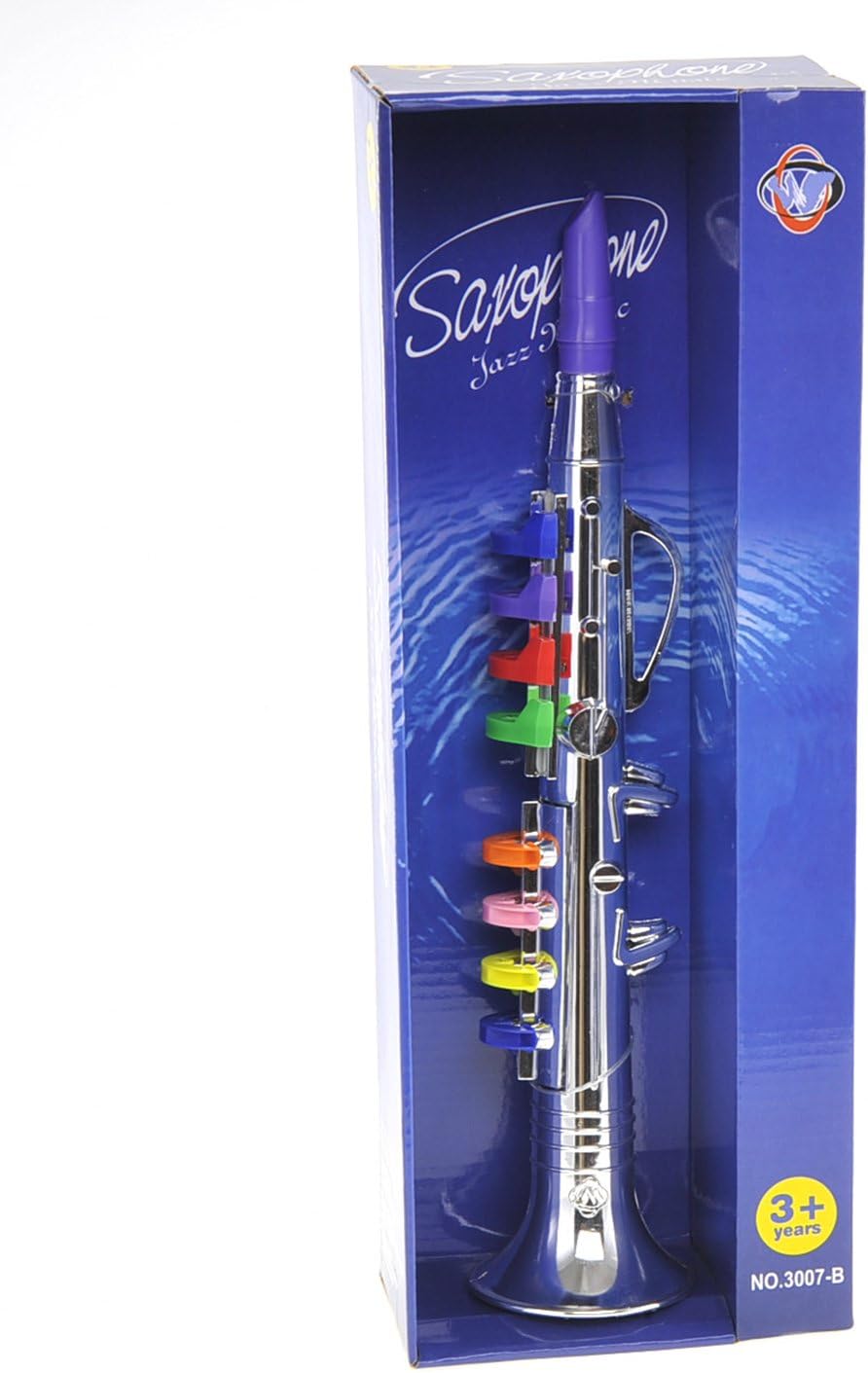 PowerTRC Cuerno de trompeta para niños  Insrumento musical de viento  8 teclas de colores  Niños pequeños  Clarinete de aprendizaje  Plata metálica