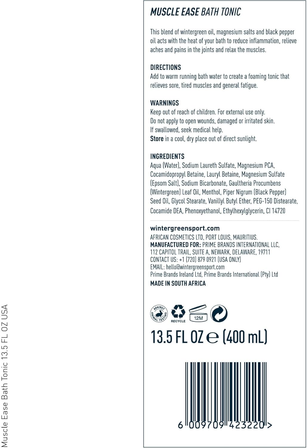 Wintergreen Muscle Ease Bath Tonic – Paquete de 2 unidades (2 x 13.5 onzas líquidas), mezcla de aceite de gaultina, sales de magnesio y aceite de