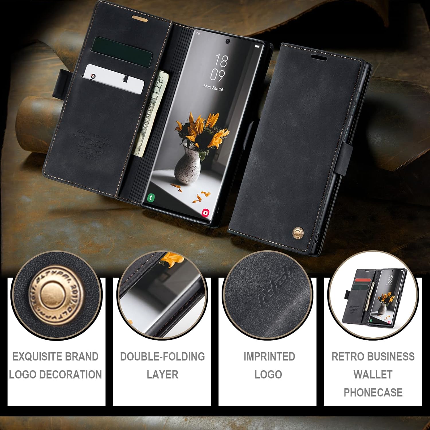 QLTYPRI Samsung Galaxy S22 Ultra – Funda de piel sintética vintage con tapa para Samsung Galaxy S22 Ultra (ranuras para tarjetas), función atril
