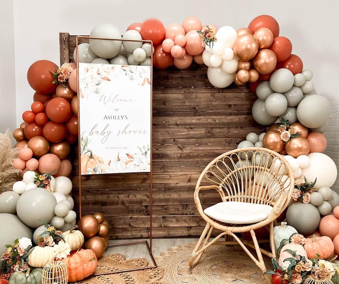 Kit de guirnalda de globos de calabaza pequeña con 140 globos de látex de 18105 pulgadas, color naranja polvoriento, naranja, oro rosa, nude, para