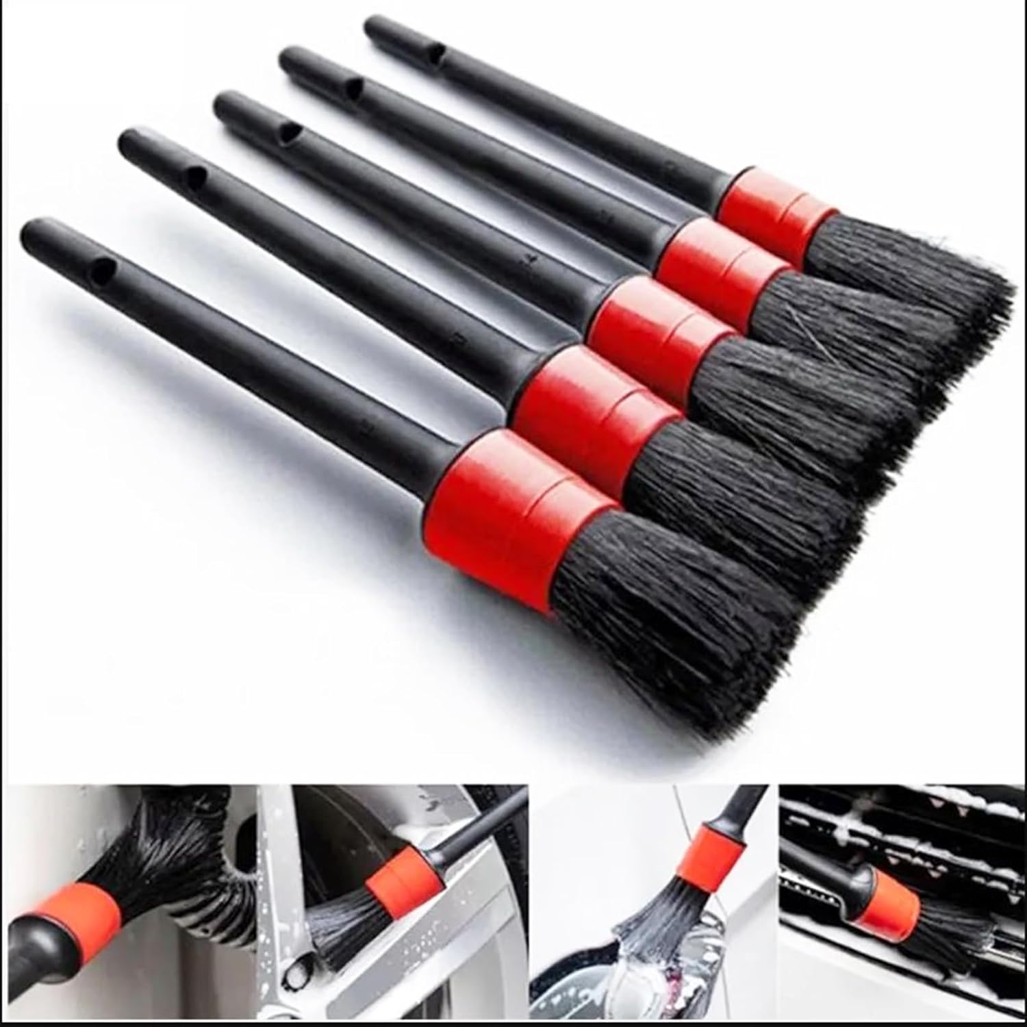 Juego de 10 cepillos para detalles de automóvil, kit de limpieza interior de automóvil, incluye 5 cepillos para detalles de automóvil, 3 cepillos de