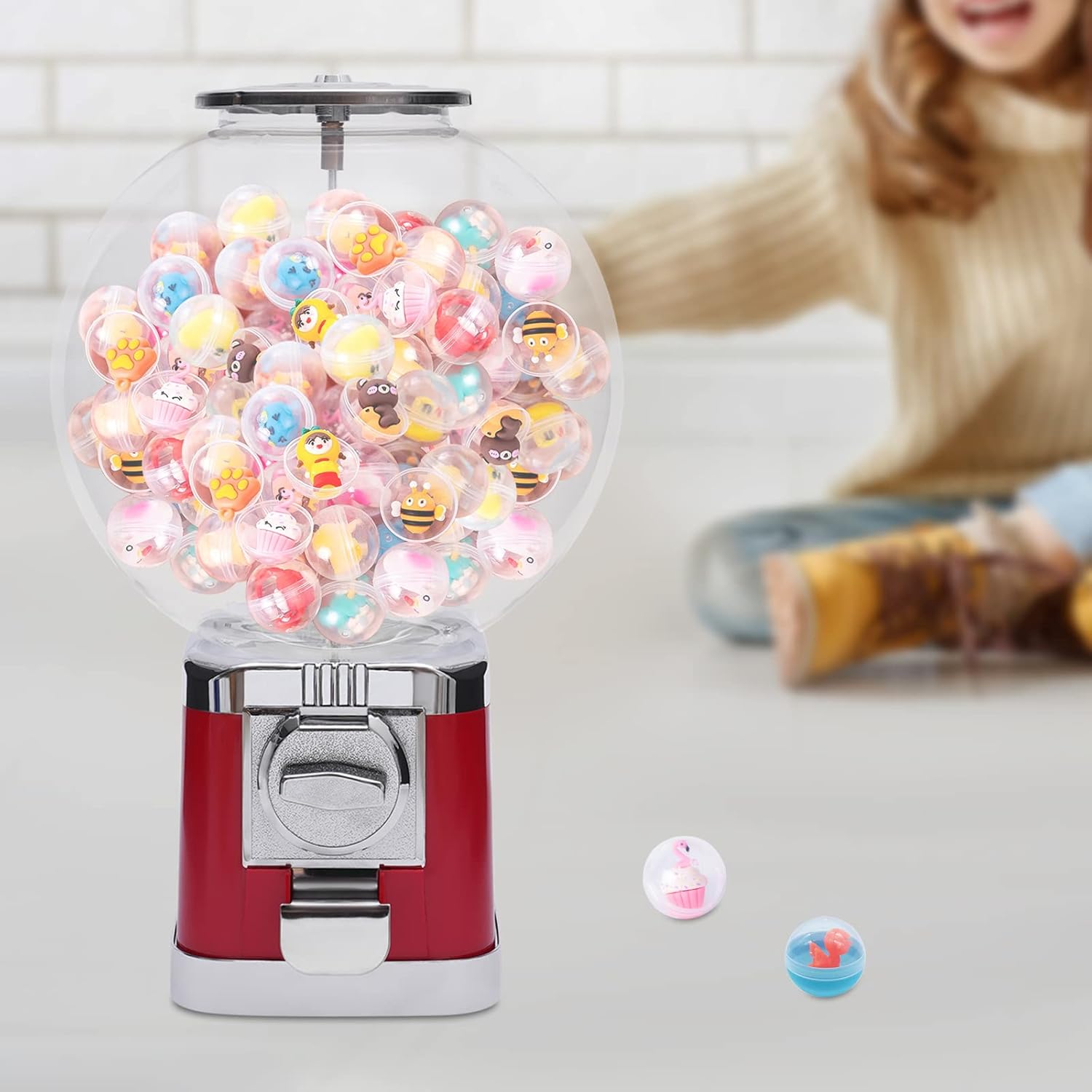 Máquinas expendedoras rojas, máquina de chicles de caramelo para caramelos de 1.26 pulgadas, dispensador de caramelos de goma de mascar para niños,