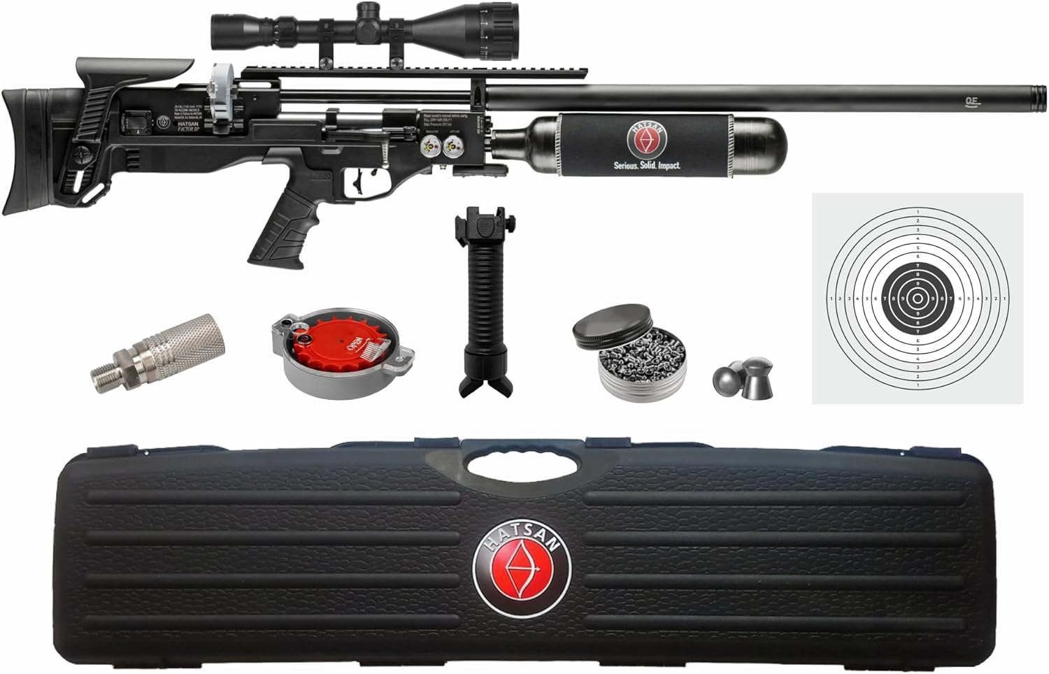 Hatsan Factor PCP – Rifle de aire de acción con palanca lateral con paquete Wearable4U incluido