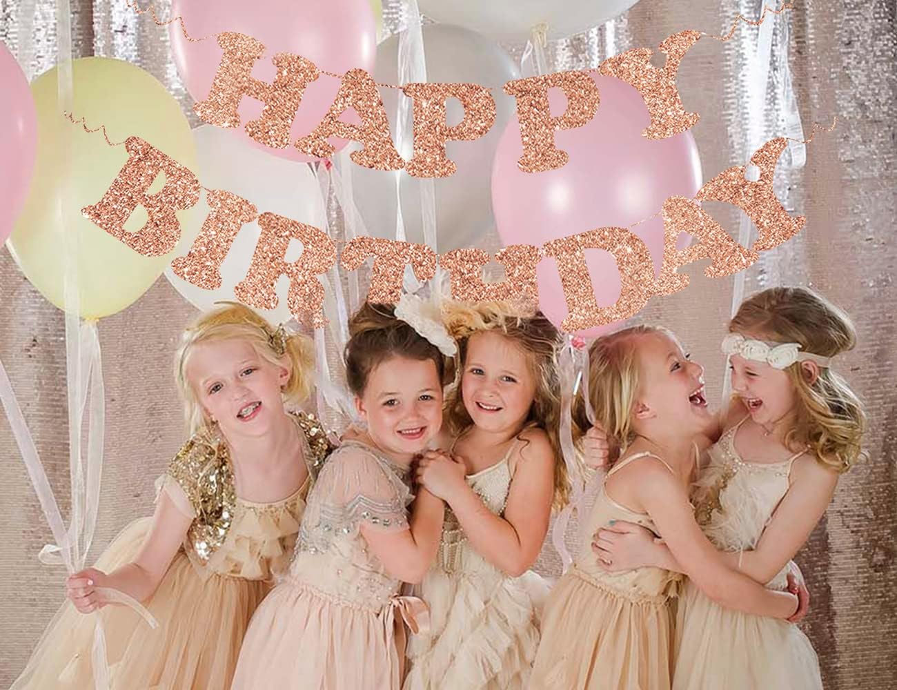 Cartel de feliz cumpleaños con temática de oro rosa, decoración de fiesta de cumpleaños temática de oro rosa, decoraciones de gran tamaño con