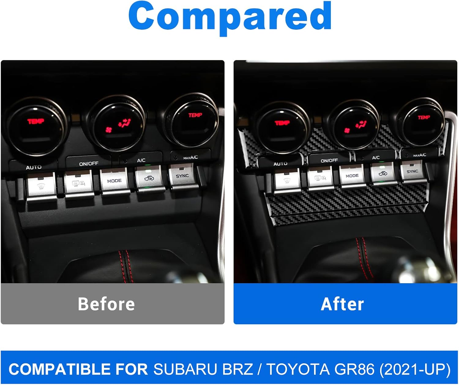 AIRSPEED Cubierta de panel de consola central para Subaru BRZ Toyota GR86 2021 2022, marco de botón de aire acondicionado, adhesivo de fibra de