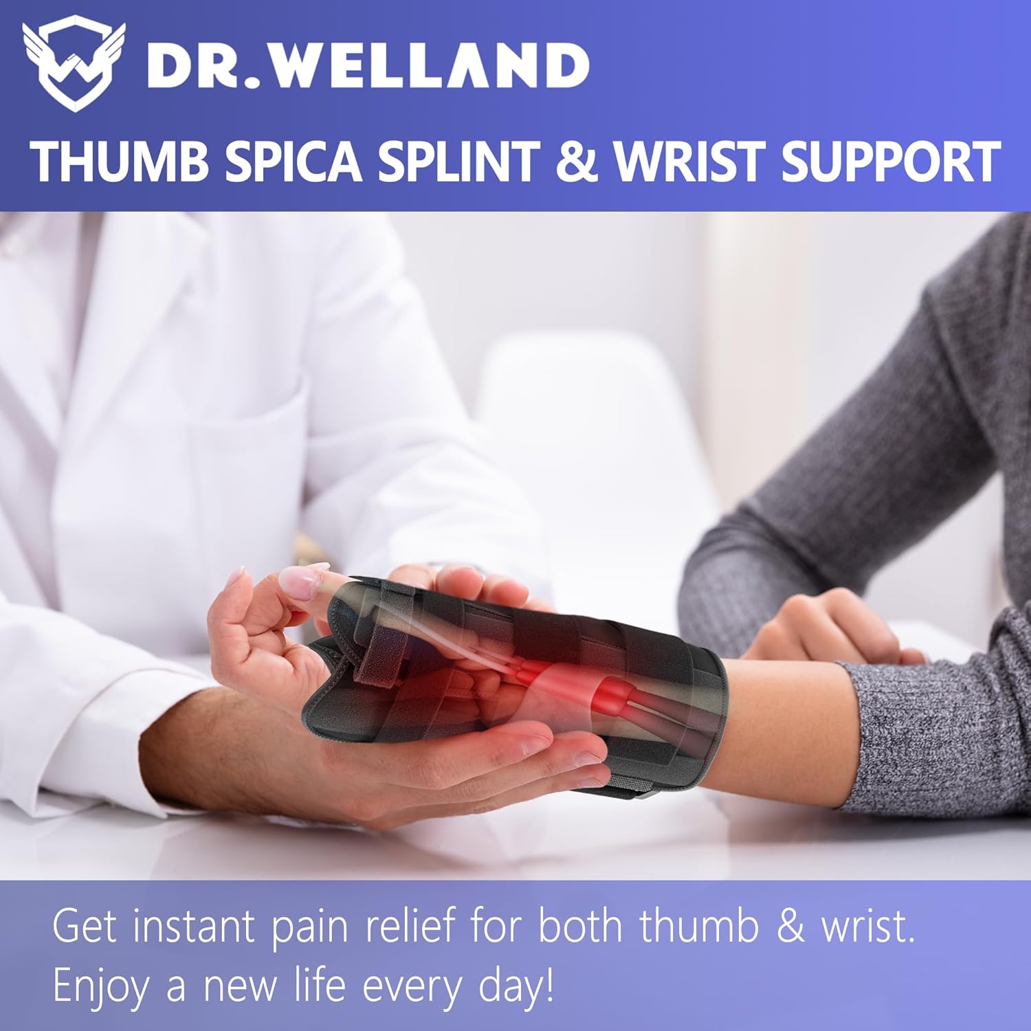 Dr.Welland Muñequera con férula espica para el pulgar, soporte de noche ajustable para pulgar y muñeca para artritis, túnel carpiano, ligamento
