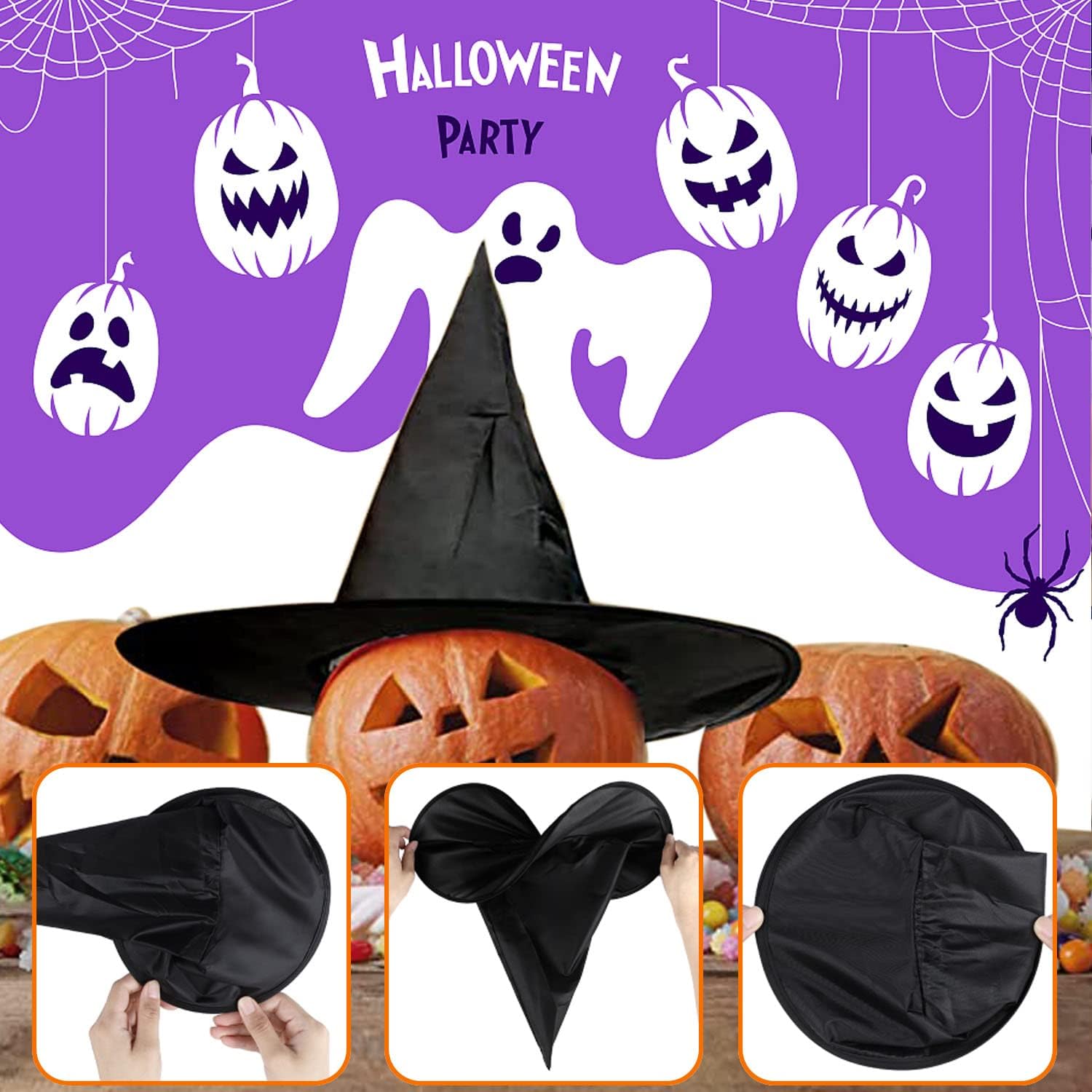 Halloween Witch Hat, 1 Pcs Black Witch Costume Accessory for Halloween Witch Cosplay Party Favor Holiday Decoration