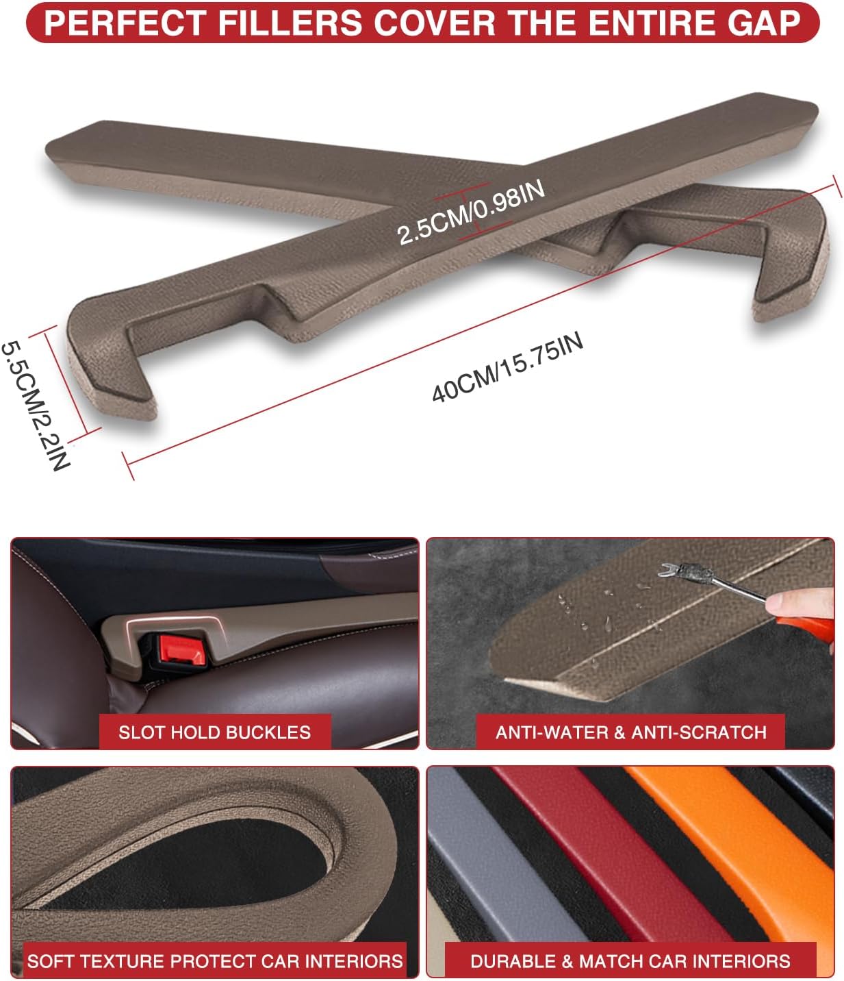 Paquete de 2 rellenos de espacio para asiento de automóvil, universal para automóvil, SUV, camión, para llenar el espacio entre el asiento y la