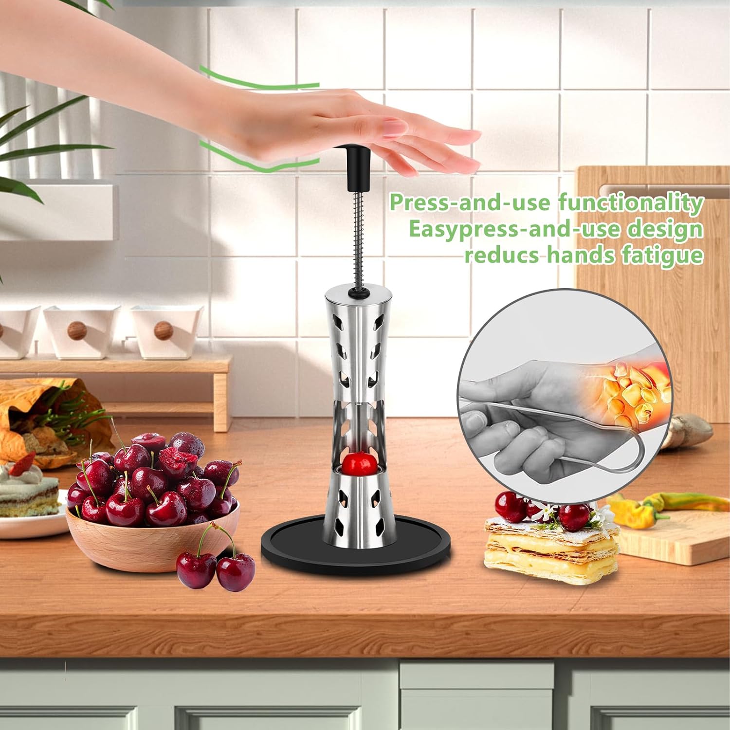 Cherry Pitter, herramienta de eliminación de semillas de cereza duradera 2023, herramienta de descorazonador de cerezas, removedor multifuncional de