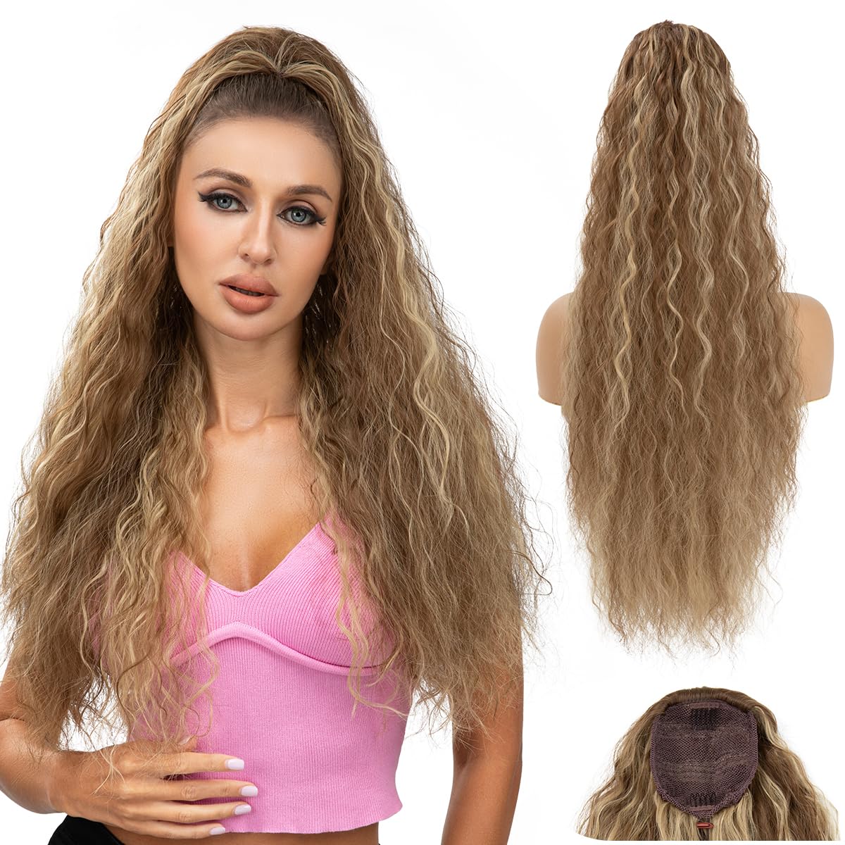 Extensión de cola de caballo con cordón, de 26 pulgadas de largo, esponjoso, ondulado, para mujeres negras, extensiones de cabello rizado para uso