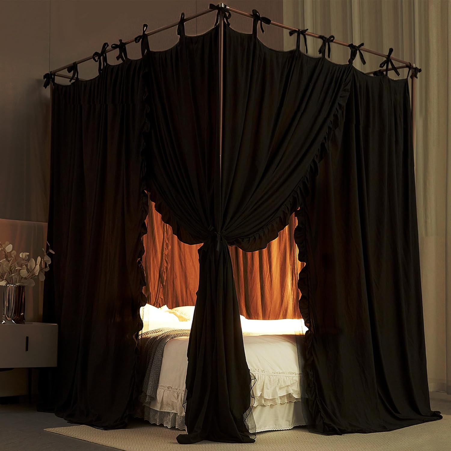 Cortina de princesa de 4 esquinas, toldo de cama de doble capa, acogedora mosquitera de malla y tela para niñas y adultos, decoración de dormitorio