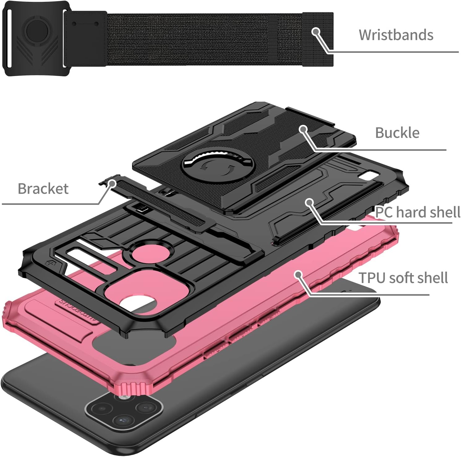 Asuwish Funda de teléfono para Oppo Realme C21C21YC25Y Funda 360 Arm Band Running Armband Slim Stand Hybrid Grip Rugged Protective Mobile Kickstand