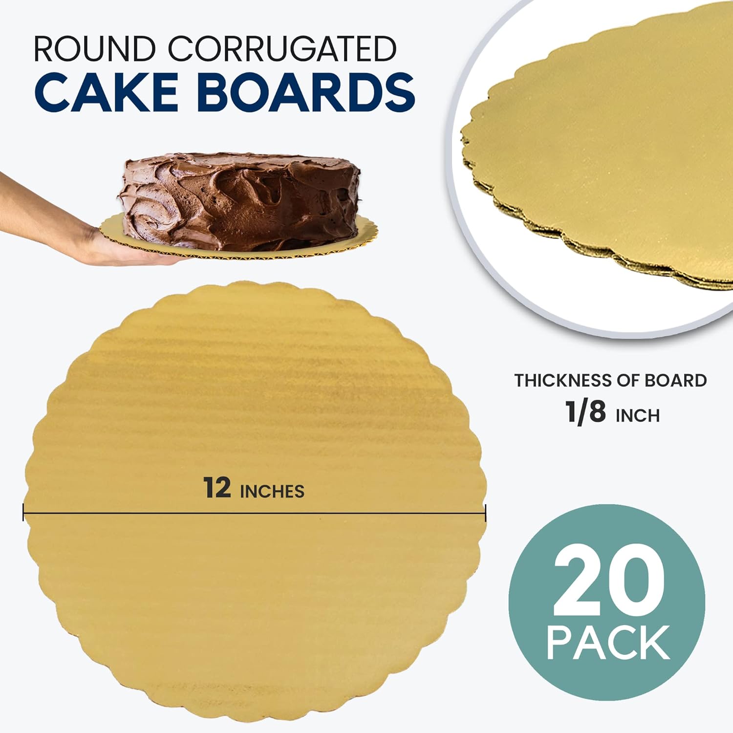 Paquete de 20 Tableros para pasteles de 12 pulgadas, molde dorado desechable, base de cartón para base de pizza, soporte para postres y pasteles, a