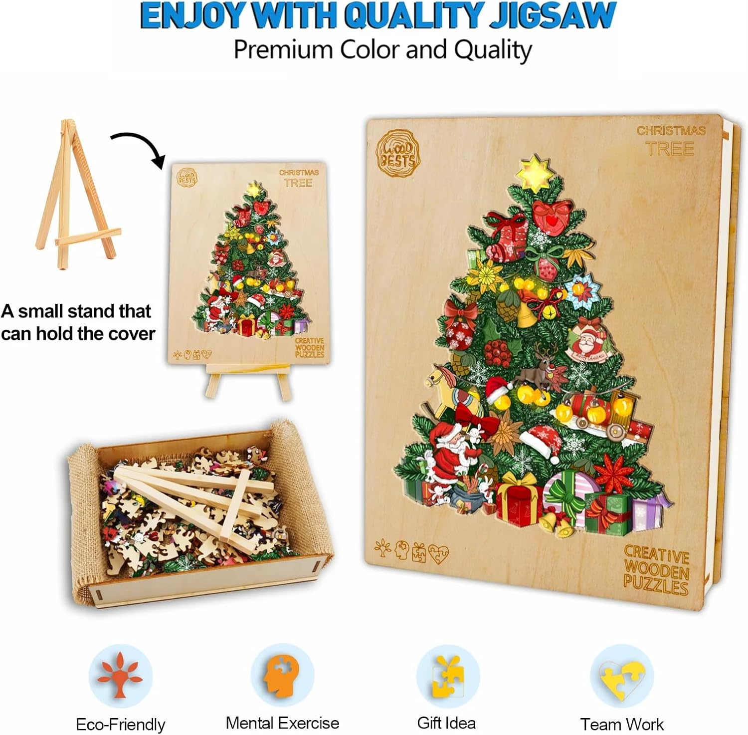 Rompecabezas de madera para adultos y niños, tamaño XL, 680 piezas, 20 x 26.2 pulgadas, rompecabezas de Navidad de madera con árbol de Navidad,