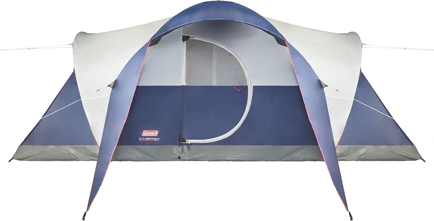 Coleman Elite Montana – Tienda de campaña con luces LED, resistente a la intemperie para 8 personas con bolsa de transporte incluida, lluvia,