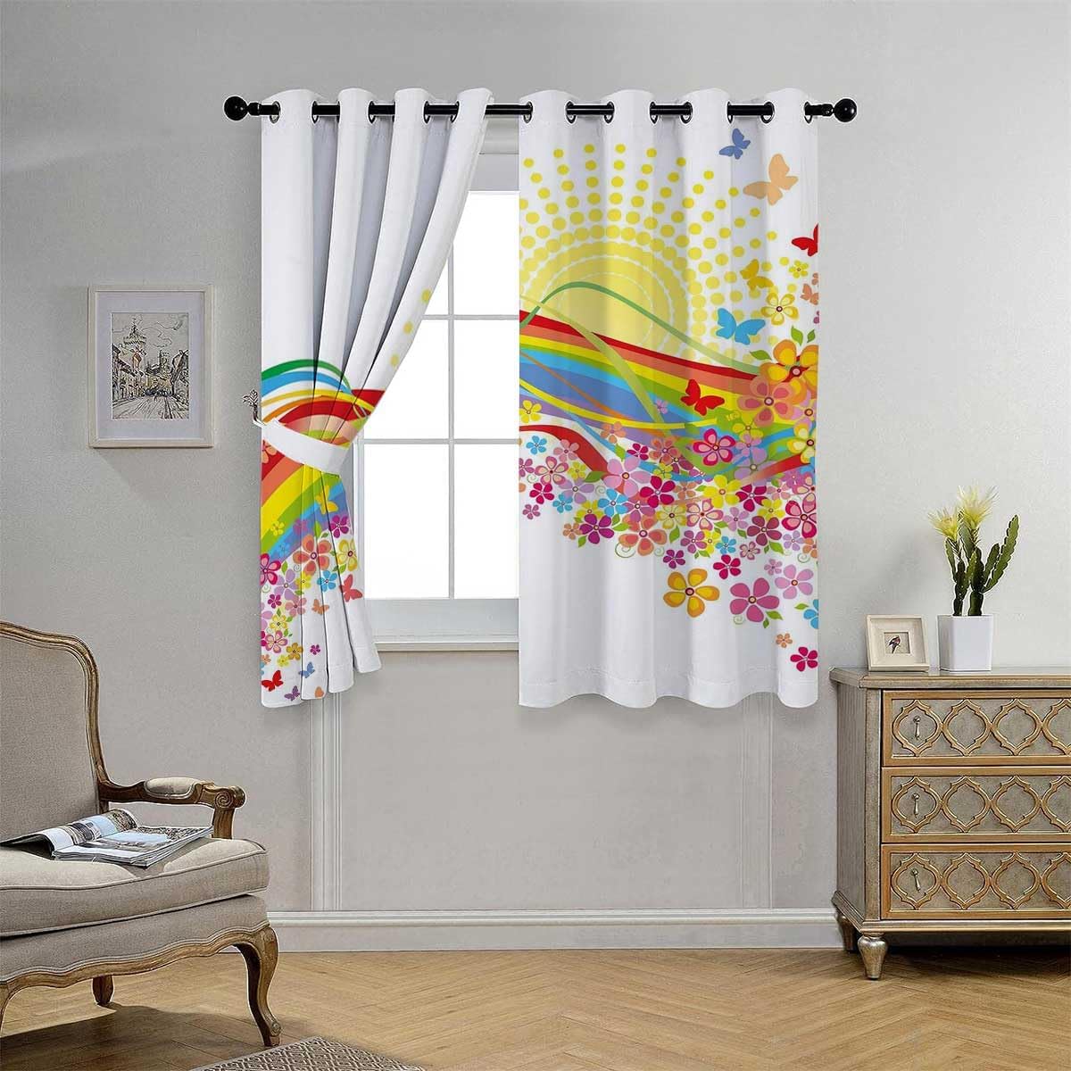 YANFENQI Cortinas para Habitacion – Cortinas para Habitacion con ojales de arco iris, cortinas cortas de vidrio para cuartos separados, 63 pulgadas