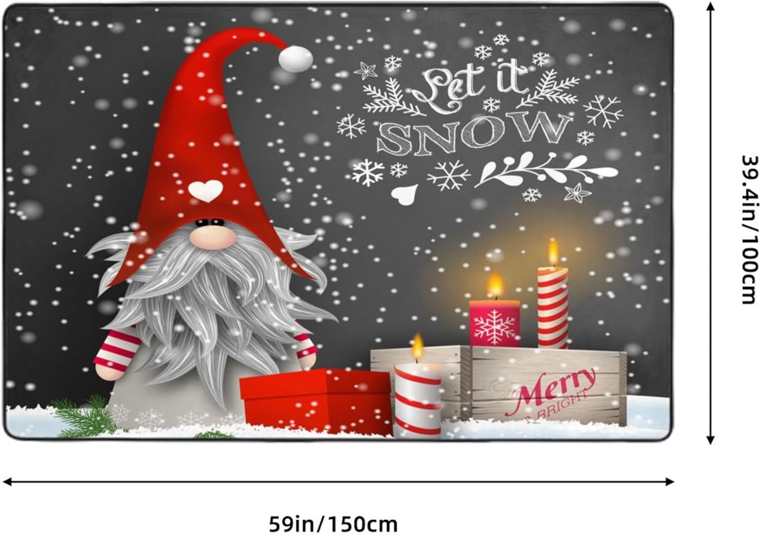 Alfombra de gnomo de Navidad con copos de nieve de 3 x 5 pies, decoración de velas de Navidad, sala de estar, dormitorio, alfombra antideslizante de