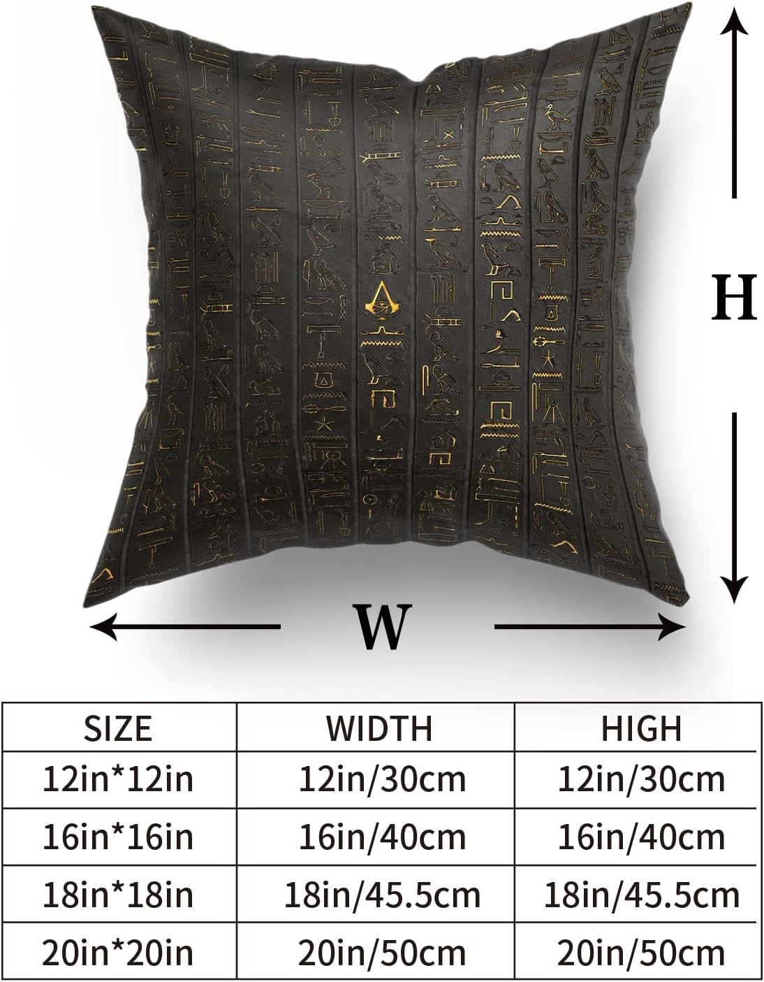 2 fundas de almohada de jeroglífico egipcio antiguo de 18 x 18 pulgadas, fundas de almohada decorativas de tamaño estándar, color negro y dorado,