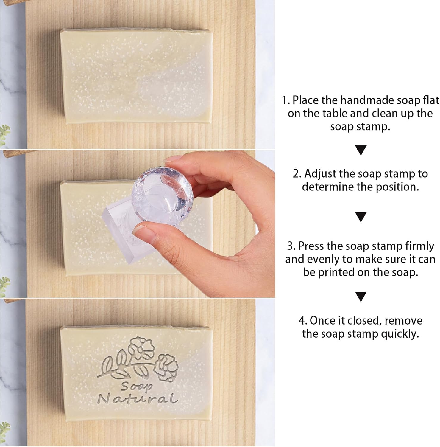 PH PandaHall Sello de jabón hecho a mano, sello acrílico de flores con asa, sello de jabón natural en relieve, ramo de texto personalizado para