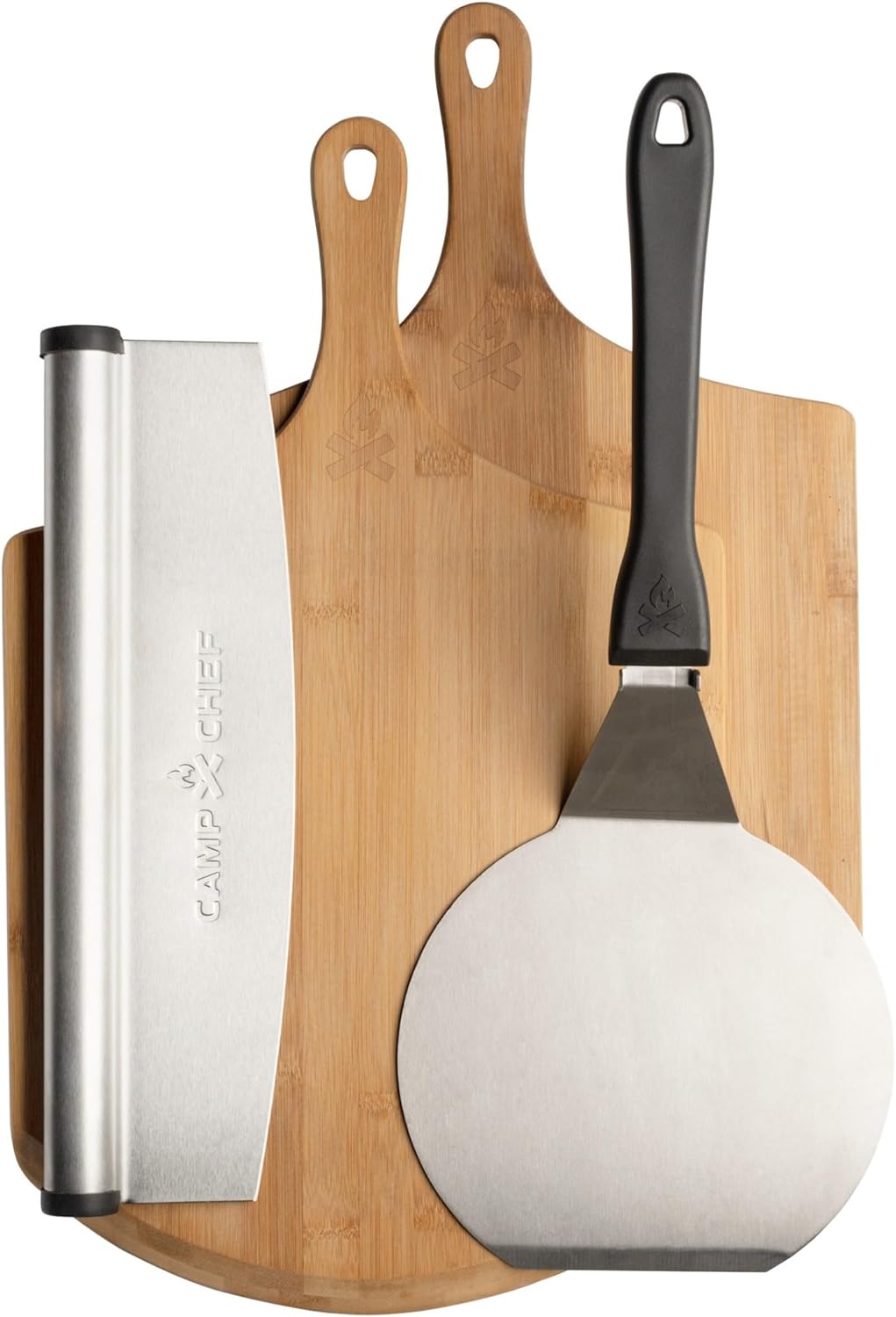 Camp Chef Kit de accesorios para pizza, incluye 2 cáscaras de pizza, 1 espátula de pizza y 1 cortador de pizza mecedora, kit de pizza premium para
