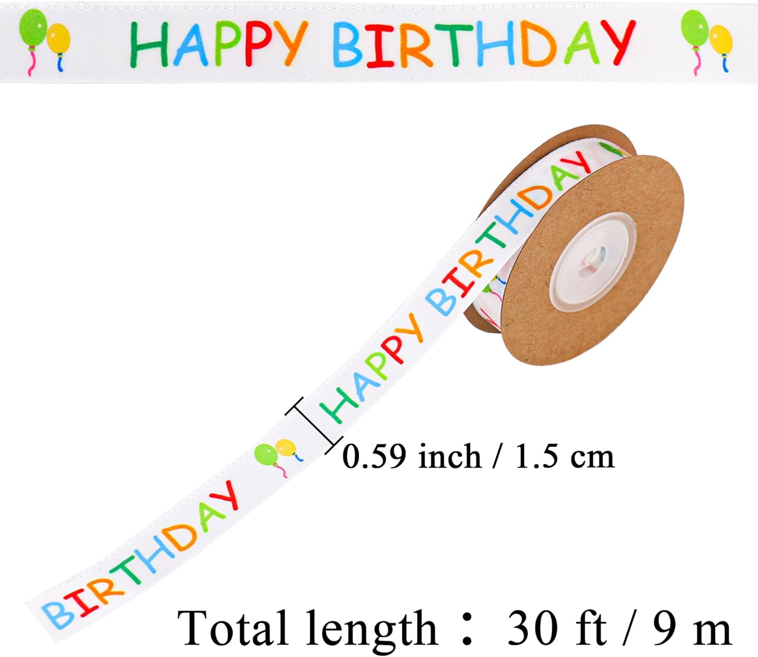 Rollo de cinta de feliz cumpleaños para envolver regalos, manualidades, decoración de fiestas, decoración de pasteles coloridos con temática