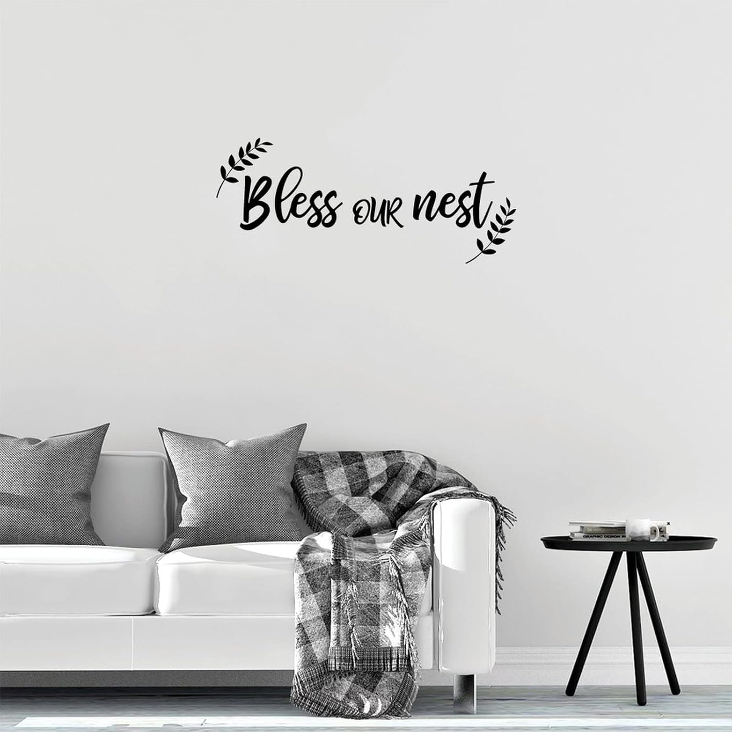Adhesivo decorativo para dormitorio, con texto en inglés “Bless Our Nest”, calcomanía de vinilo para decoración de pared del hogar, calcomanías de